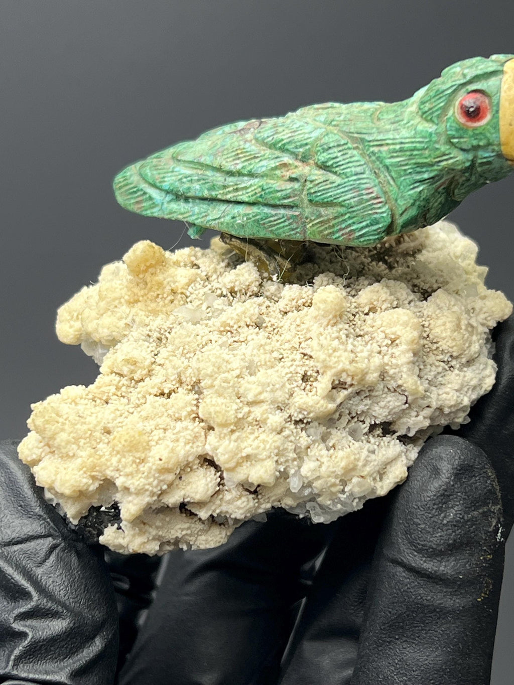 Calcite And Galena Stone With Natural Stone Bird - Crystal Gemstone AE 