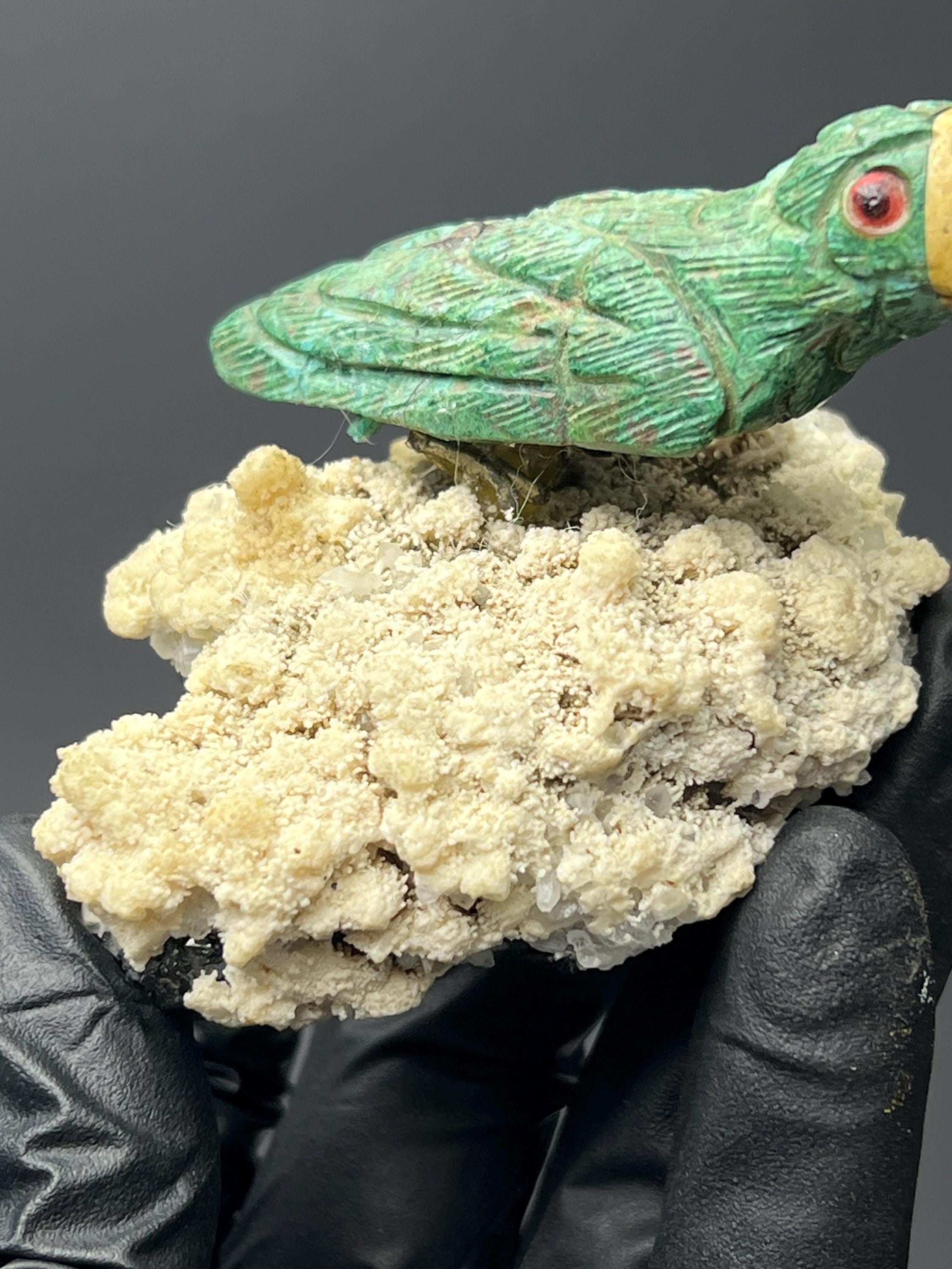 Calcite And Galena Stone With Natural Stone Bird - Crystal Gemstone AE 