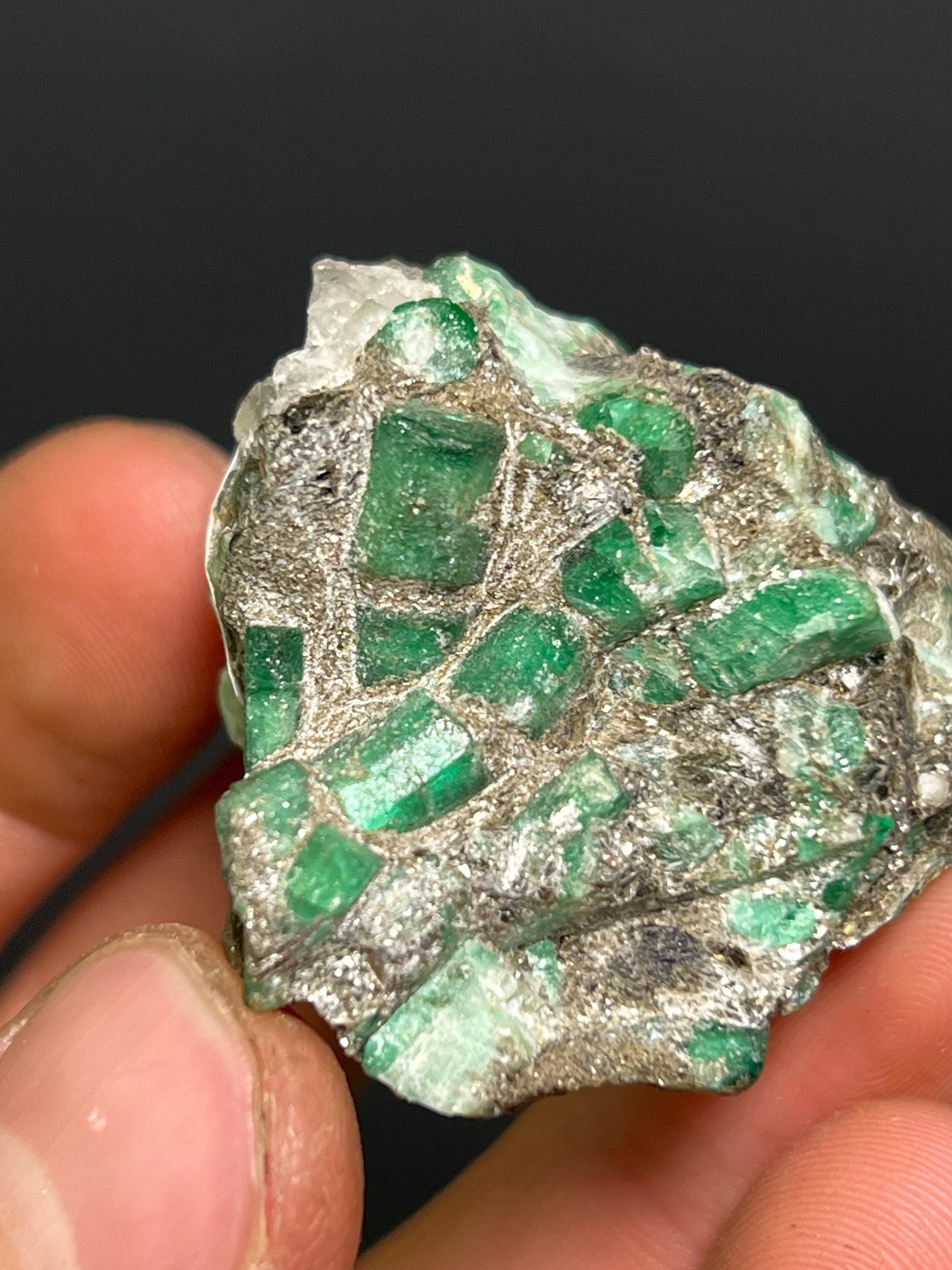 Beryl Var. Emerald With Pyrite And Quartz - Brazil - Crystal Gemstone AE 