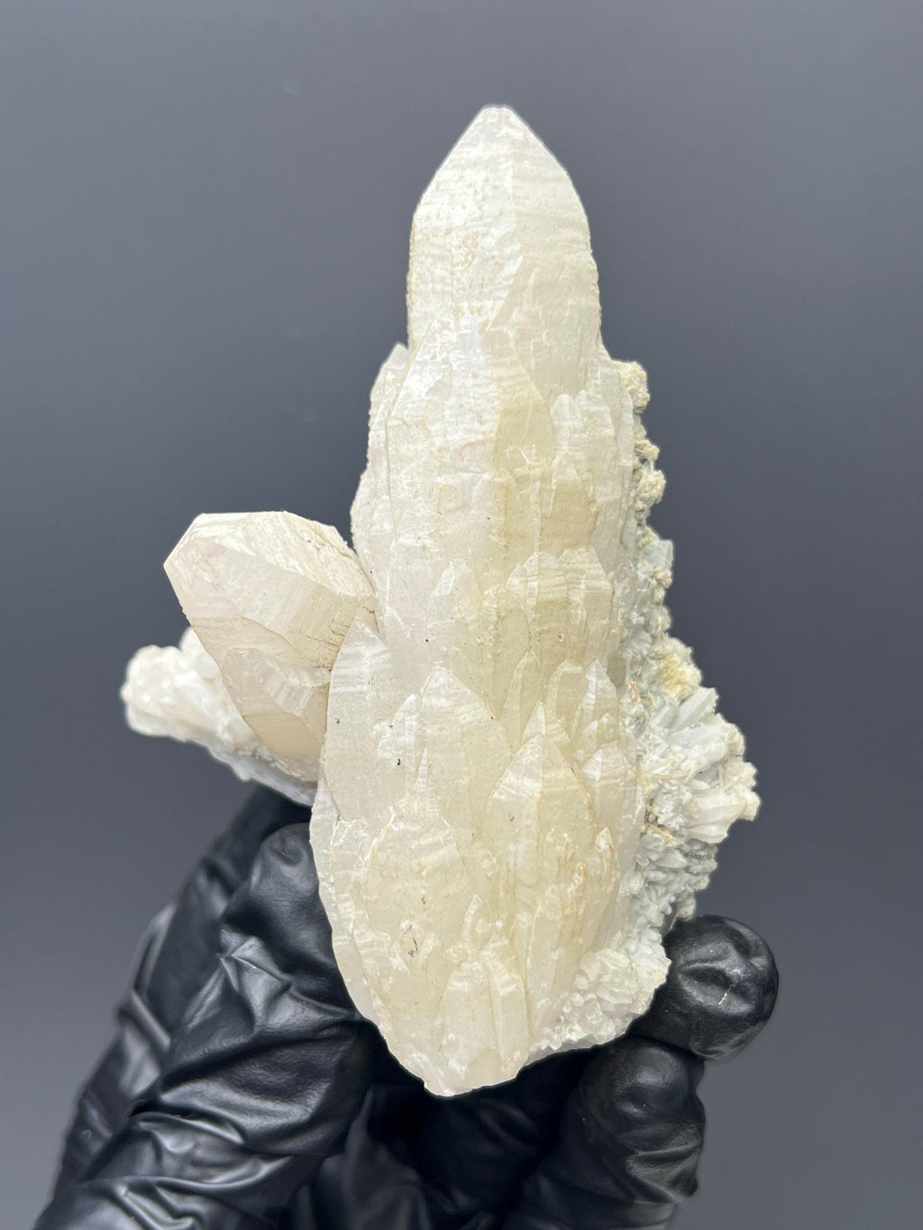 Crystal Calcite On Elestial Crystal Quartz - Crystal Gemstone AE 