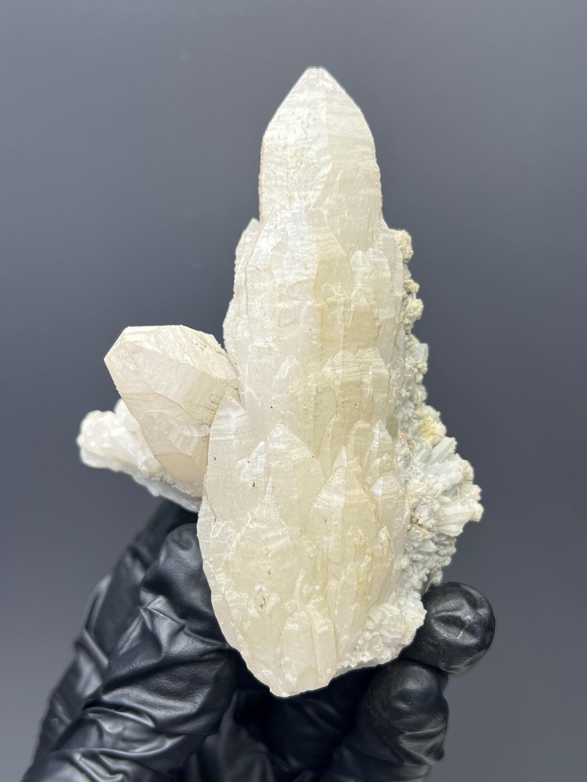 Crystal Calcite On Elestial Crystal Quartz - Crystal Gemstone AE 