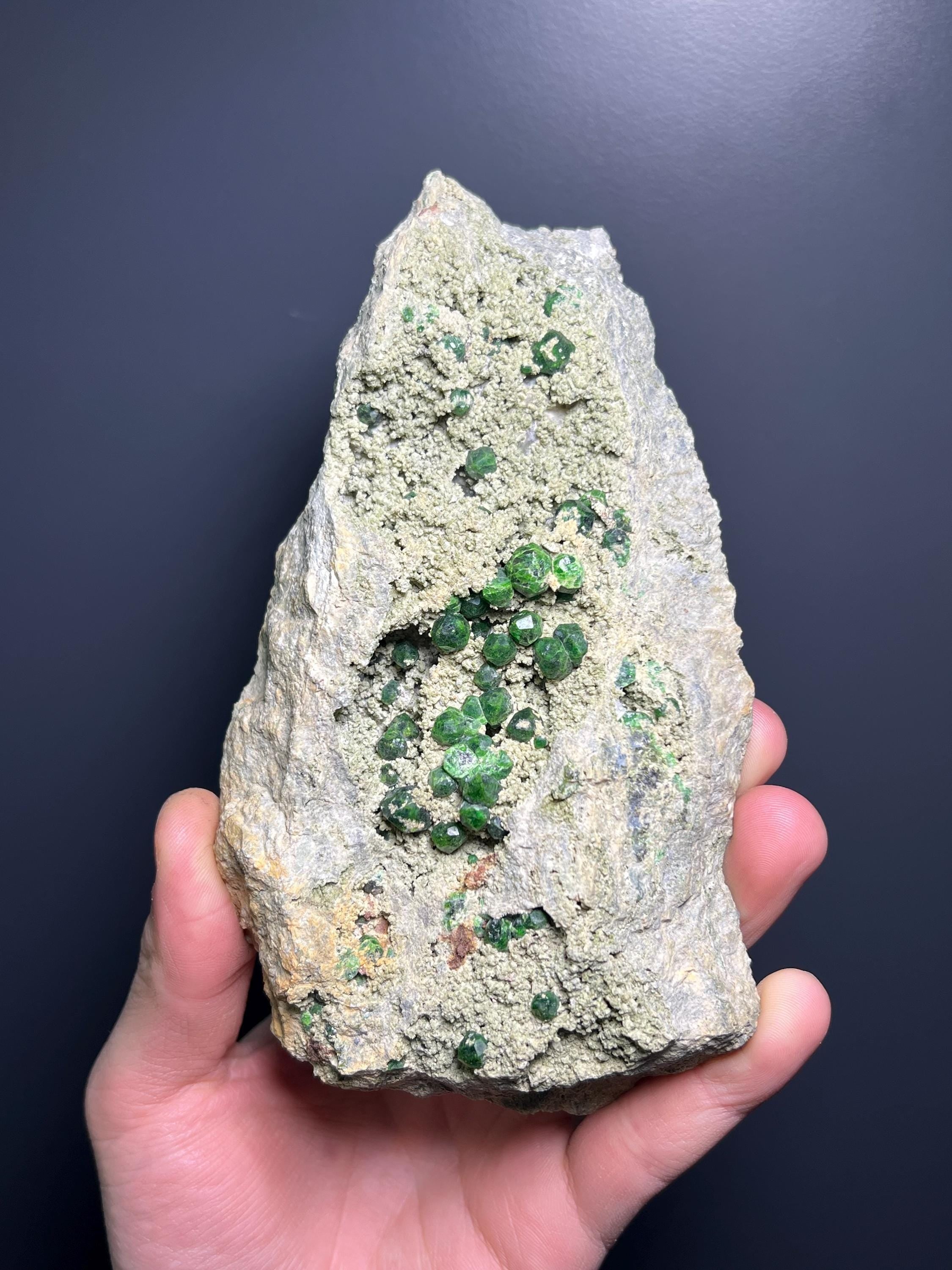 Green Demantoid Garnet On Matrix - Russia - Crystal Gemstone AE 