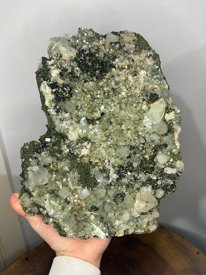 Very Special! Extra Big Black And Green Epidote With Lodolite Quartz