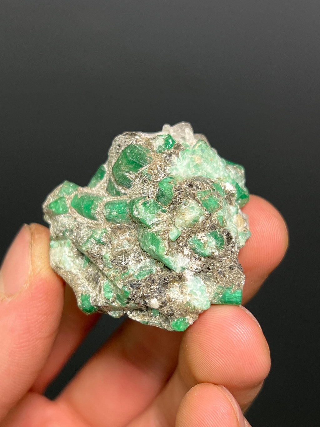 Beryl Var. Emerald With Pyrite And Quartz - Brazil - Crystal Gemstone AE 