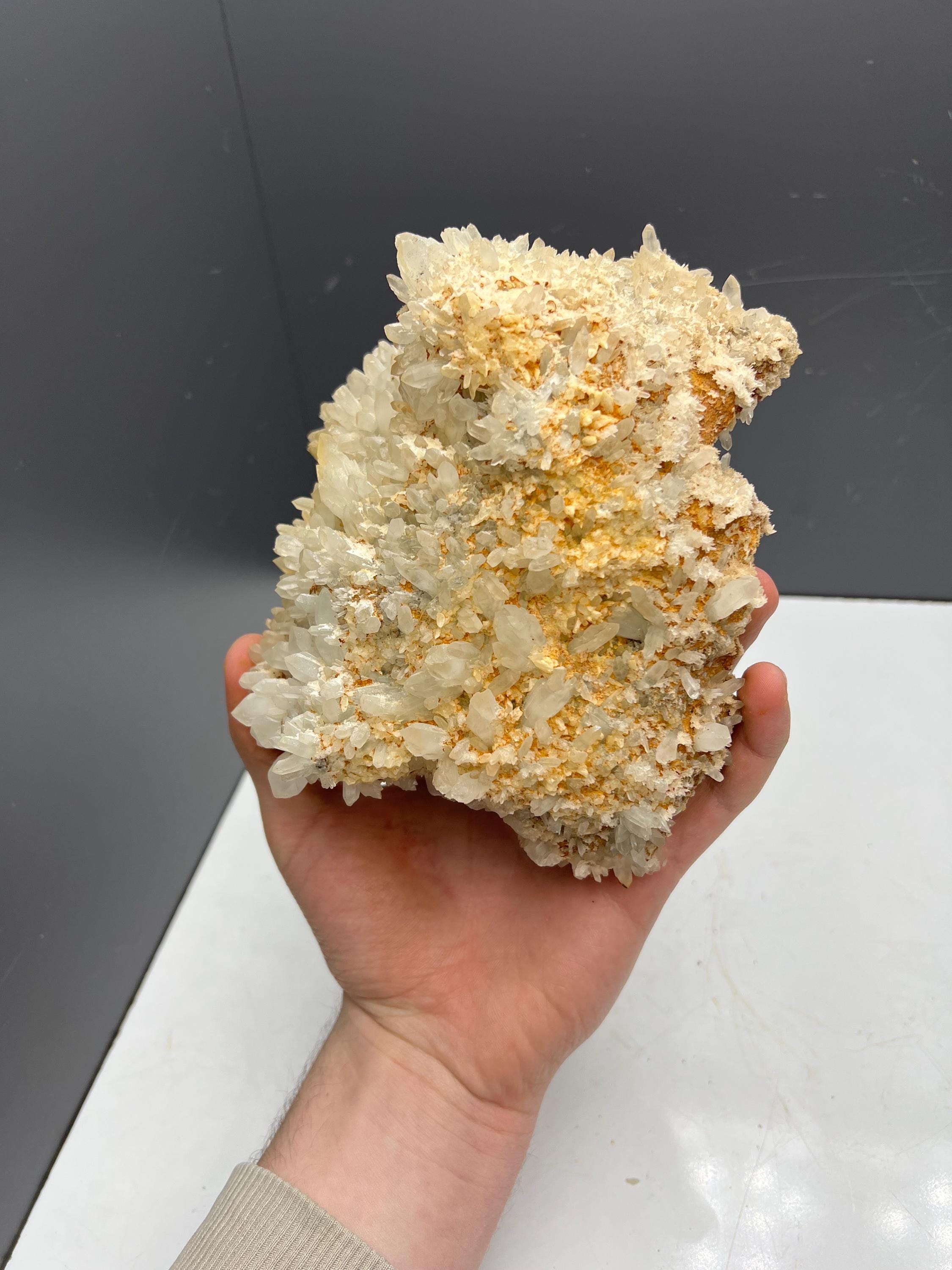 Orange Calcite With Crystal Quartz - Crystal Gemstone AE 