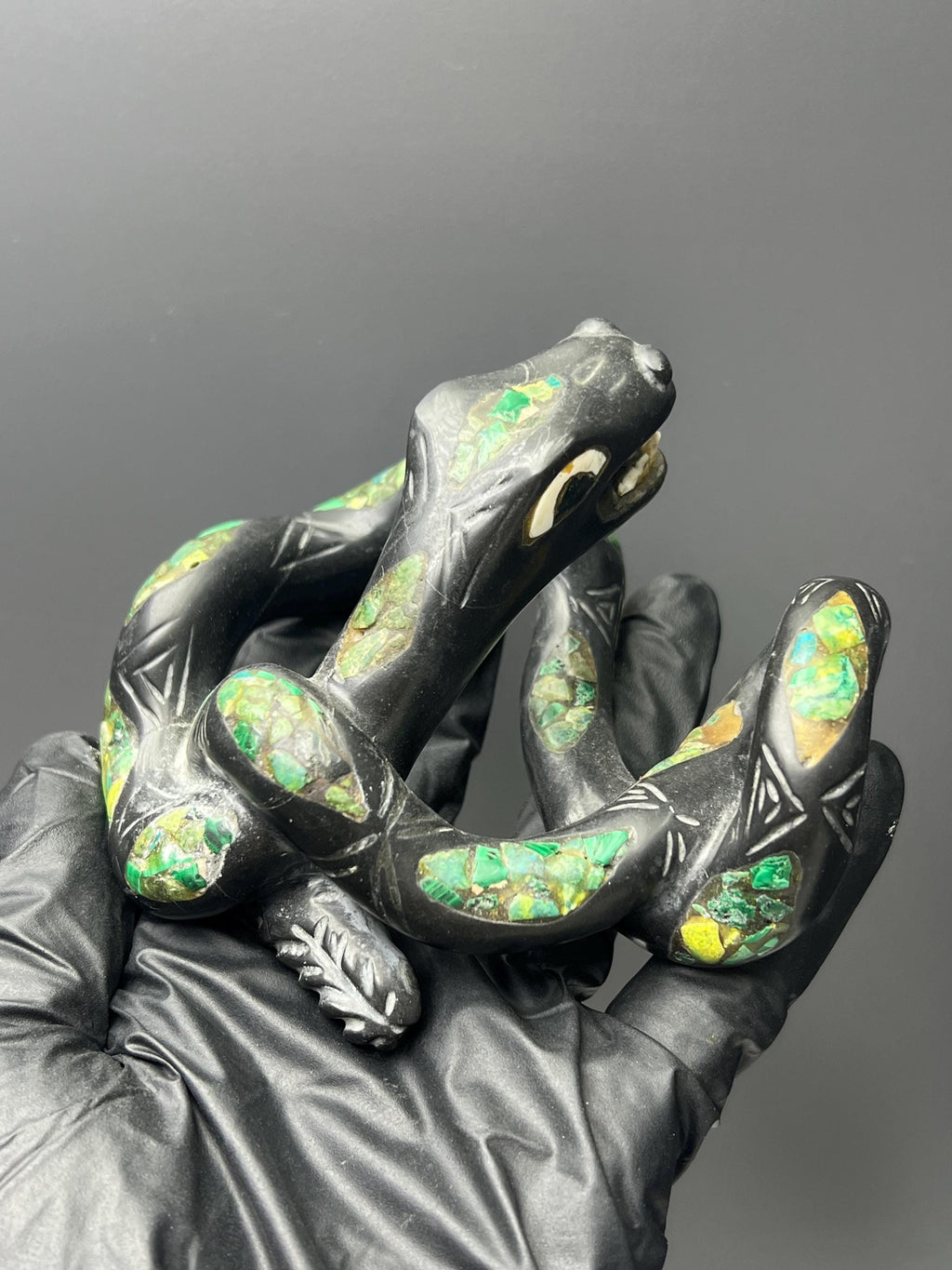 Natural Stone Snake, Malachite With Bassalt - Crystal Gemstone AE 