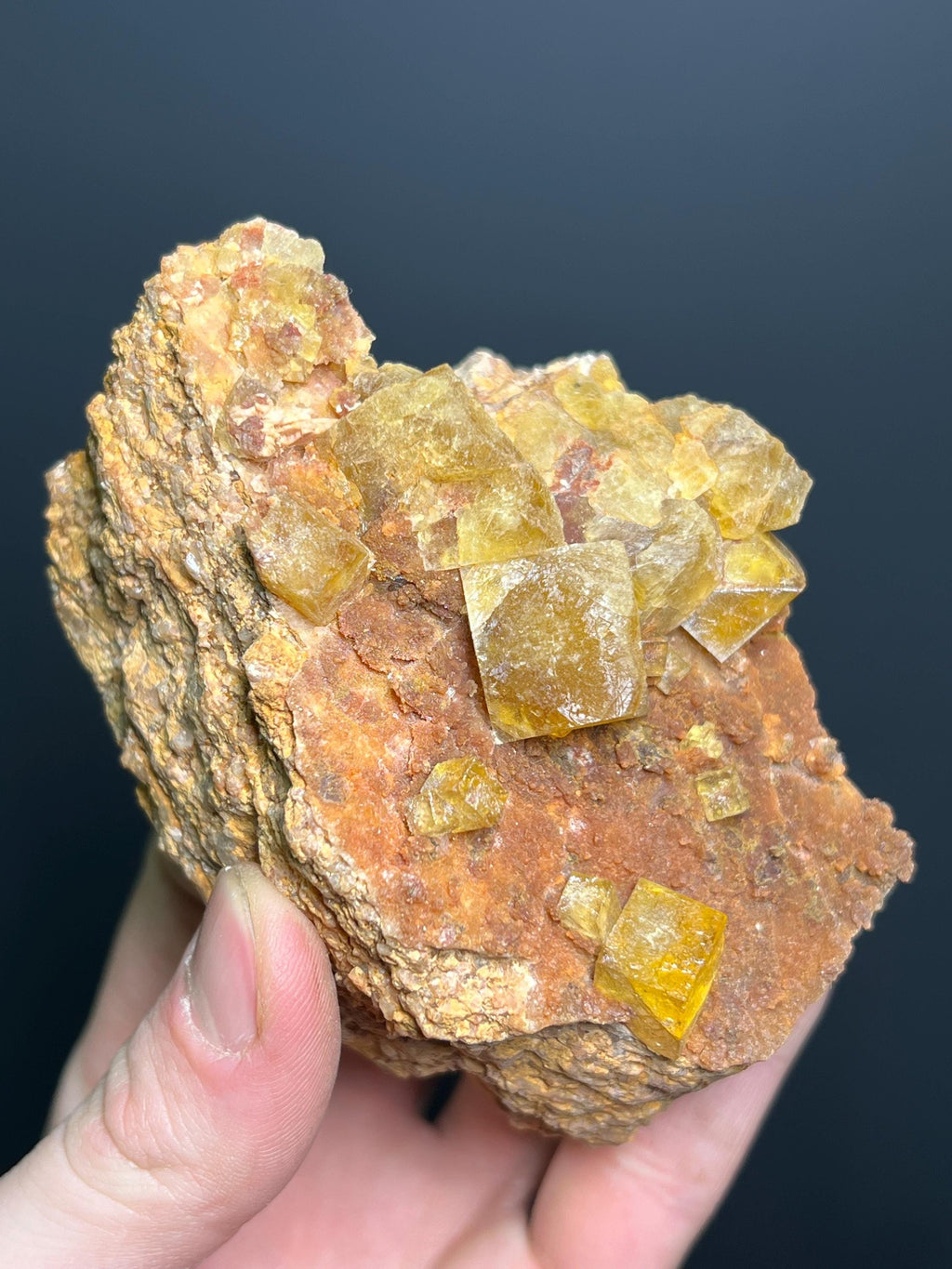 Orange Cubic Fluorite Specimen - Crystal Gemstone AE 