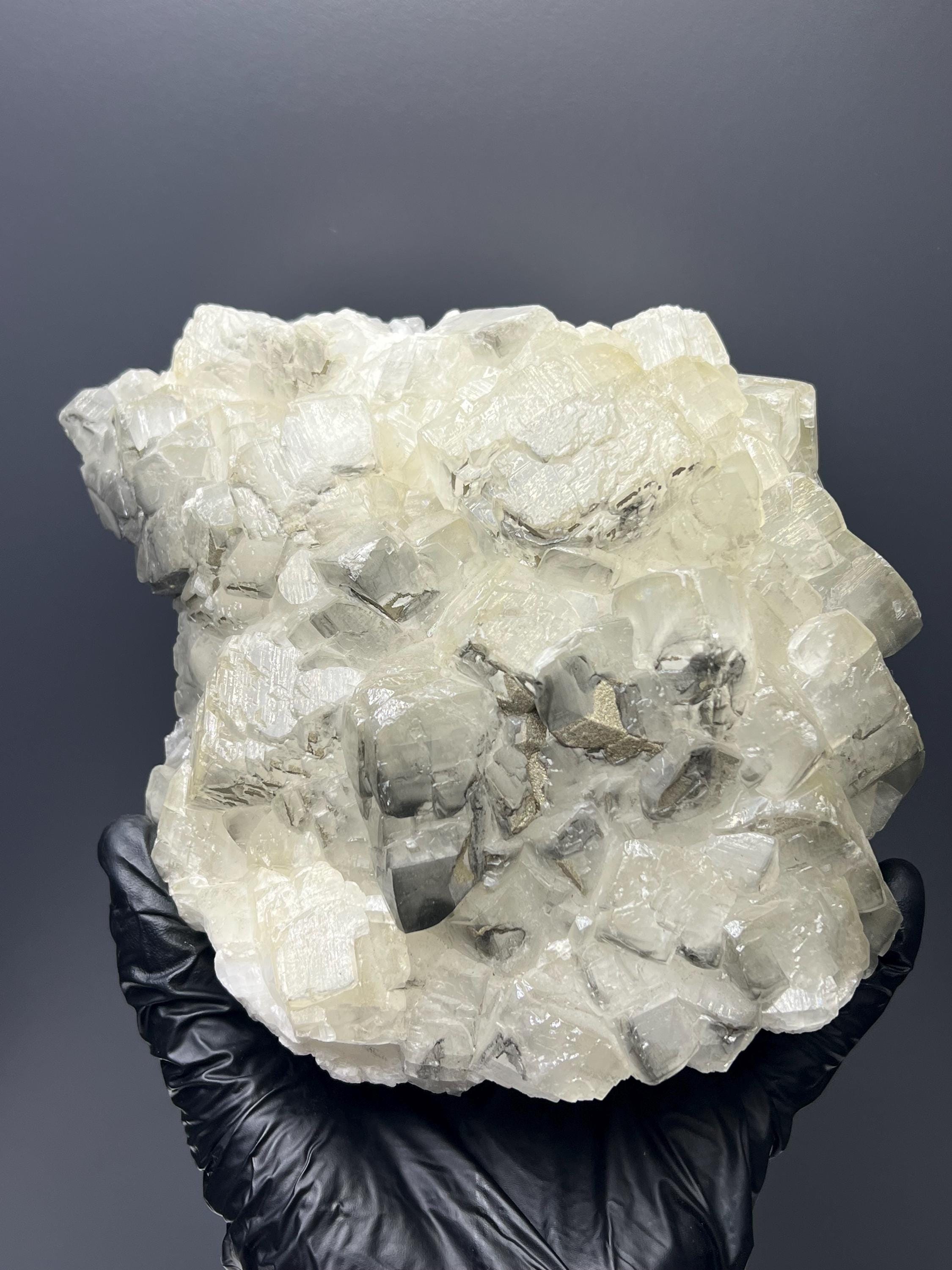 Pyrite With Cubic Gray & White Crystal Calcite - Crystal Gemstone AE 