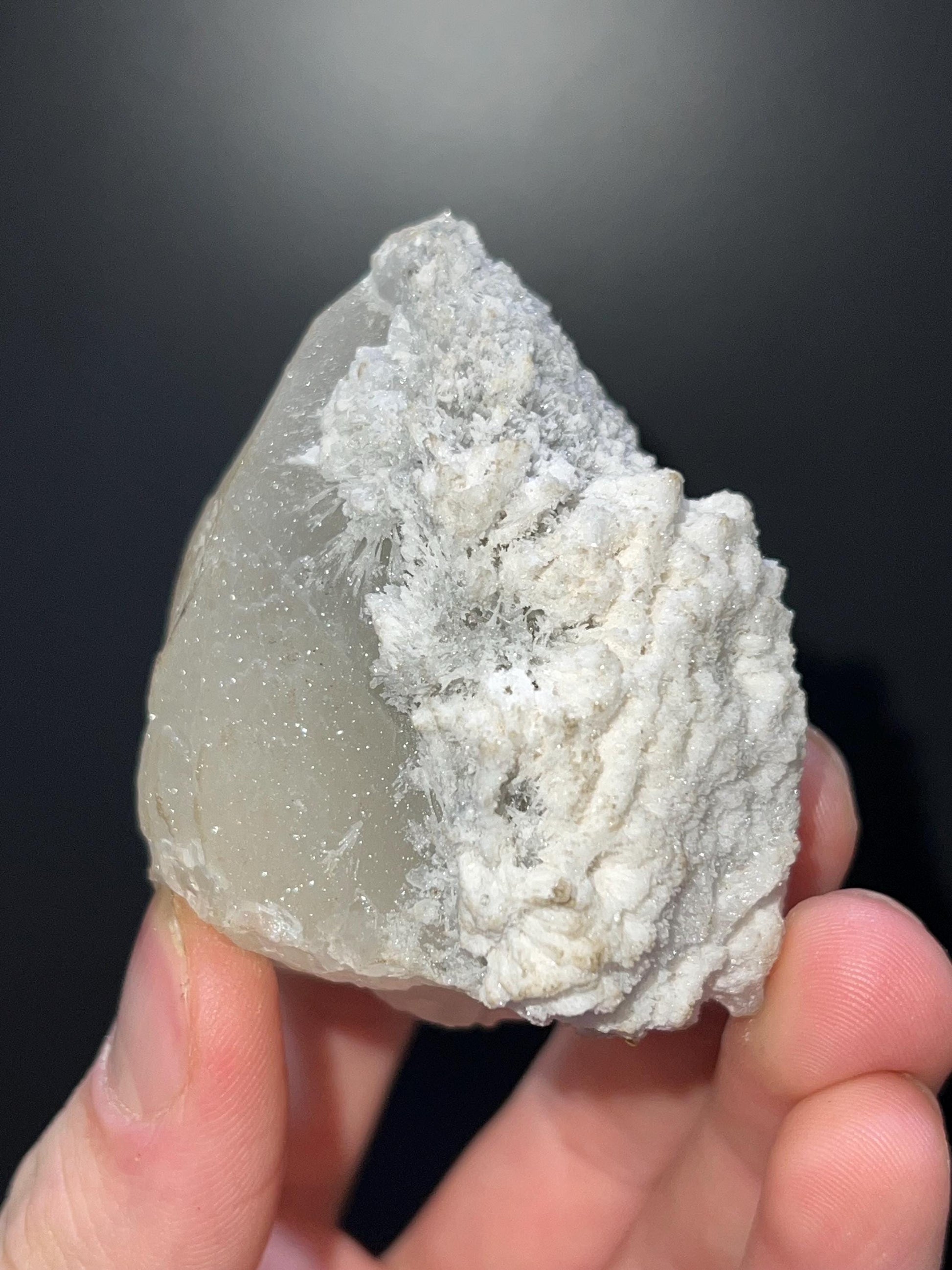 Snow Crystal Calcite On Druzy Crystal Quartz - Crystal Gemstone AE 