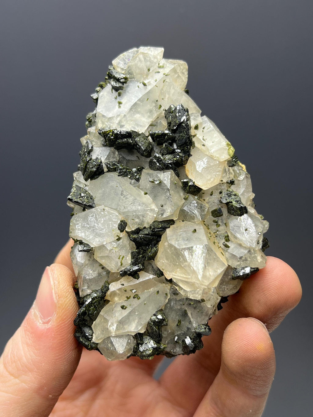 Dark Green Epidote With Chlorite Quartz - Crystal Gemstone AE 