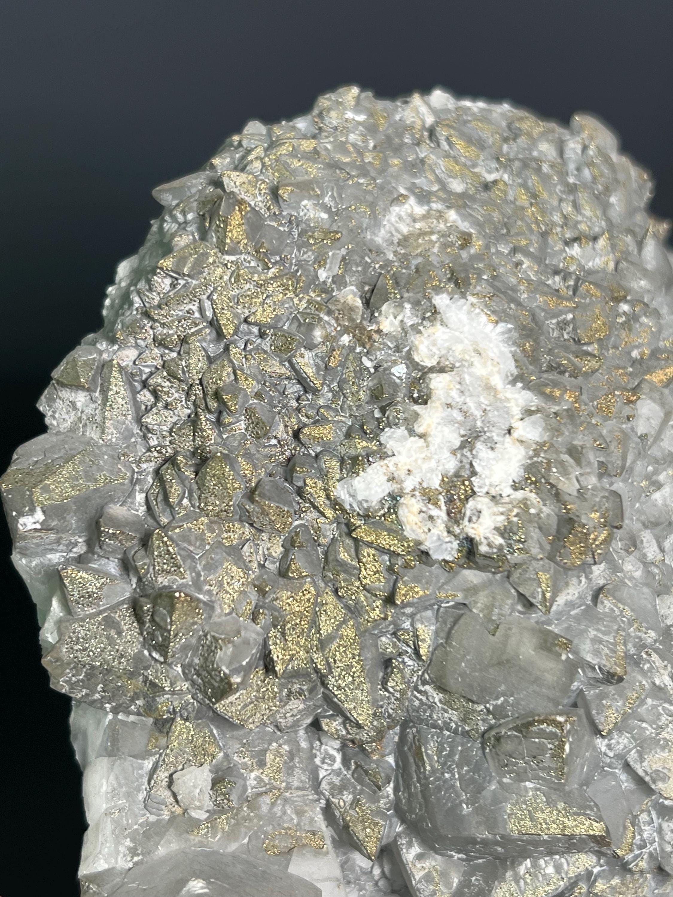 Chalcopyrite On Gray Crystal Calcite - Crystal Gemstone AE 