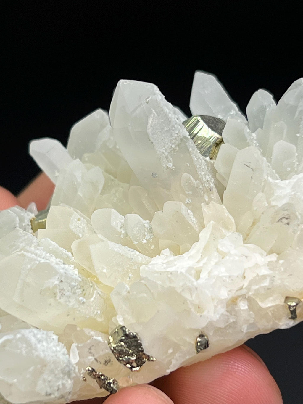 Pyrite And Calcite On Crystal Quartz - Crystal Gemstone AE 