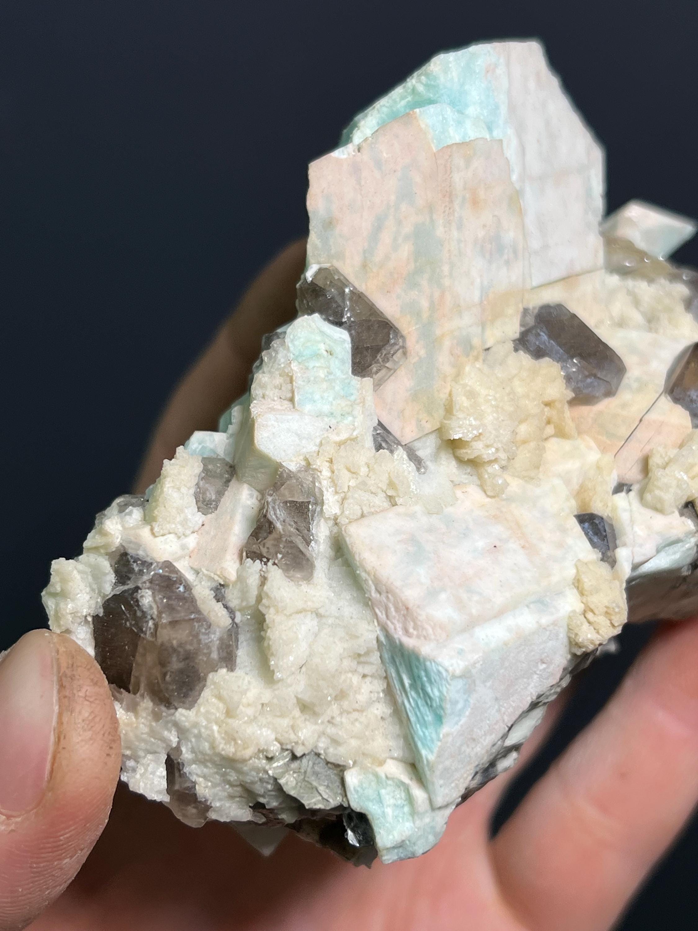 Microcline Smoky Quartz And Albite Specimen, 380gram - Crystal Gemstone AE 