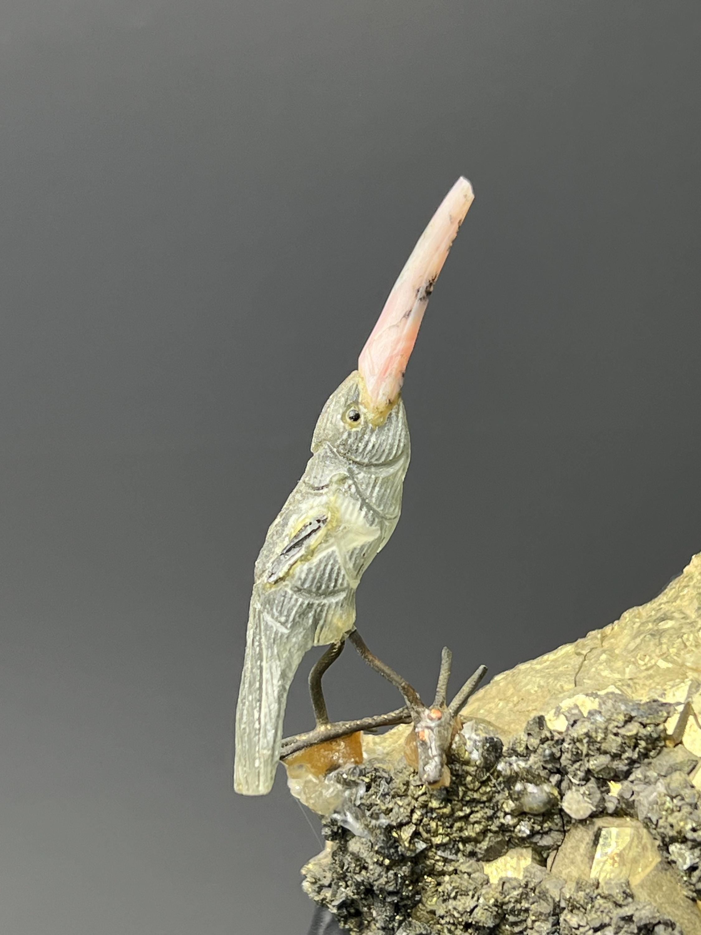 Pyrite And Galena Stone With Natural Stone Bird - Crystal Gemstone AE 