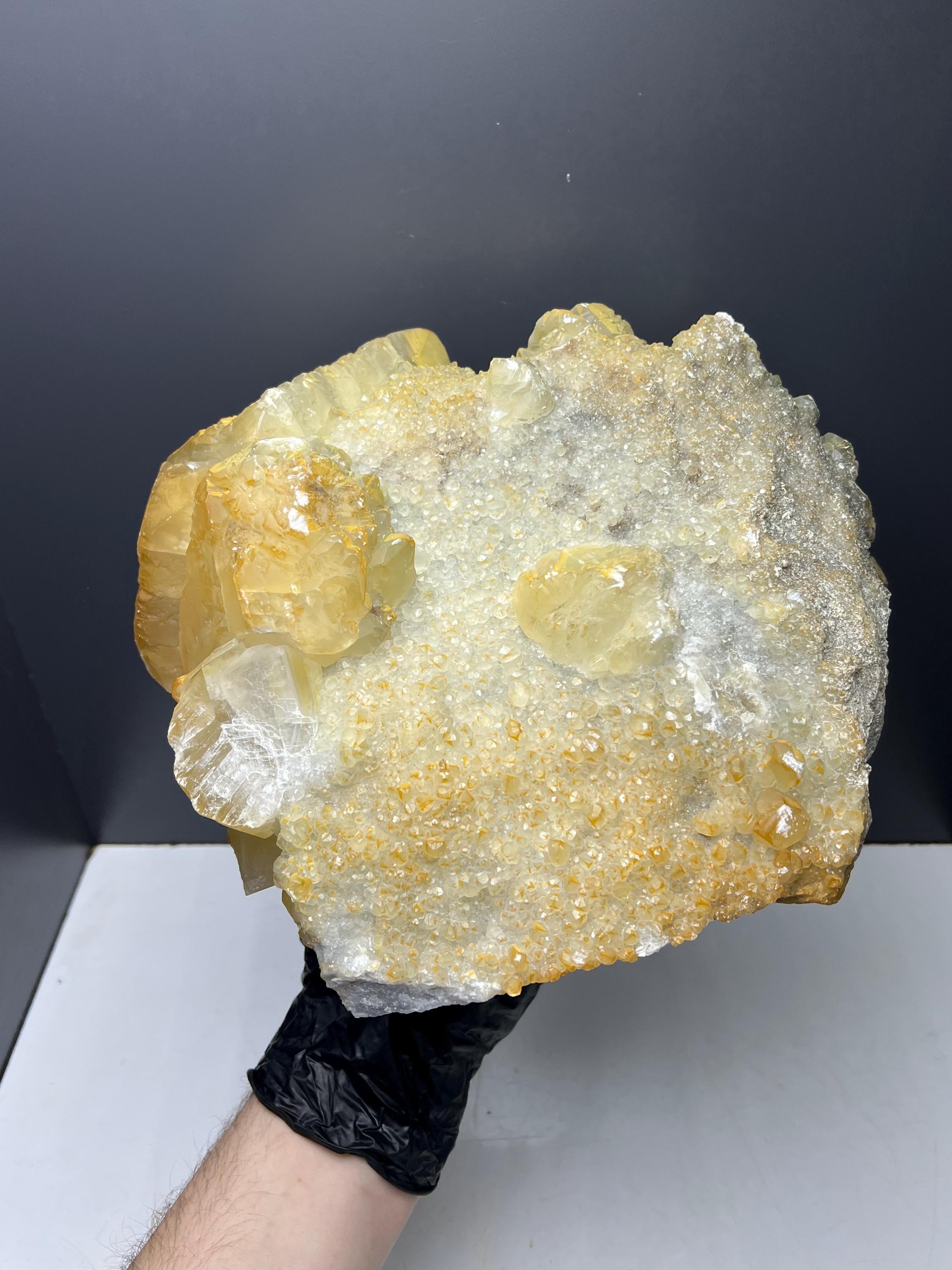 Large Size Very Special Two Sided Golden Yellow Crystal Calcite Specimen - Crystal Gemstone AE 