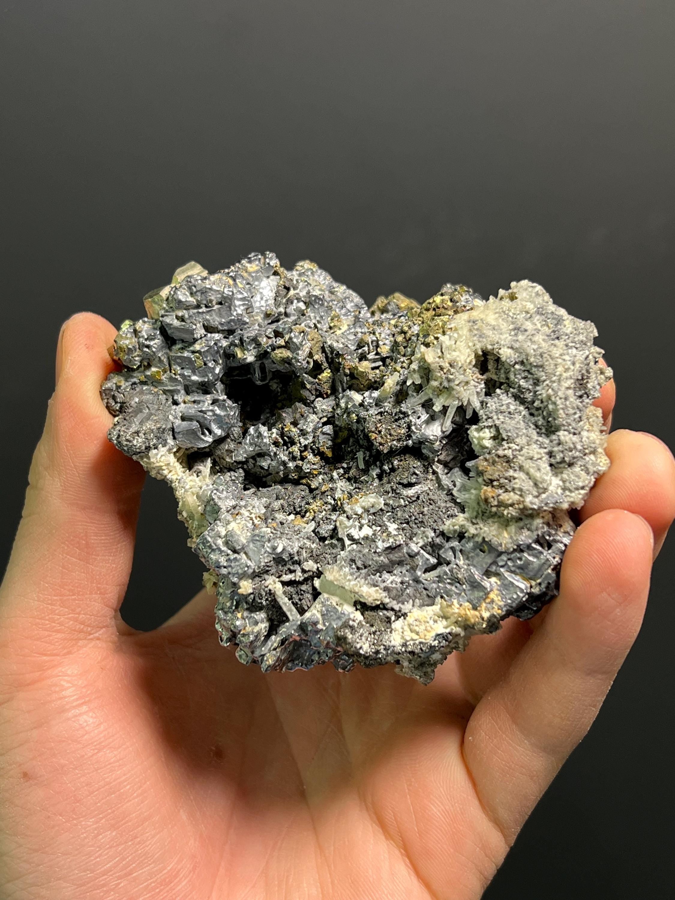Pyrite And Quartz With Galena Specimen, 470gram - Crystal Gemstone AE 