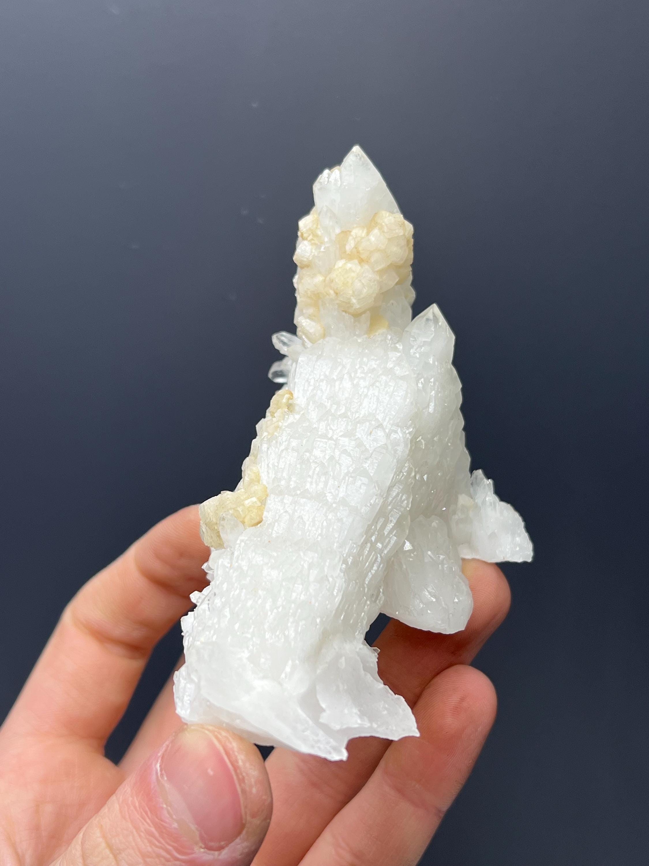 Calcite With Elestial Crystal Quartz Specimen - Crystal Gemstone AE 