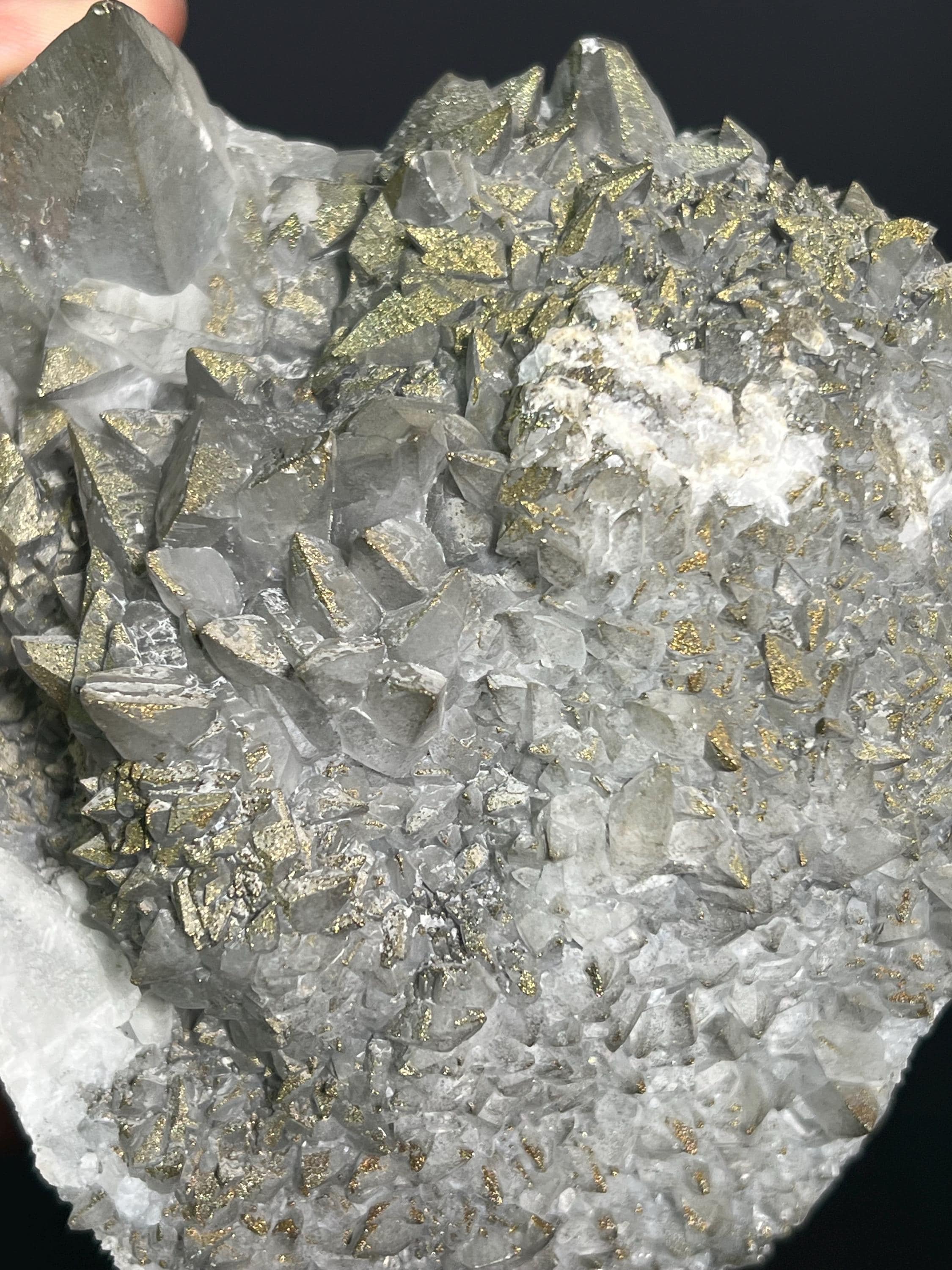 Chalcopyrite On Gray Crystal Calcite - Crystal Gemstone AE 