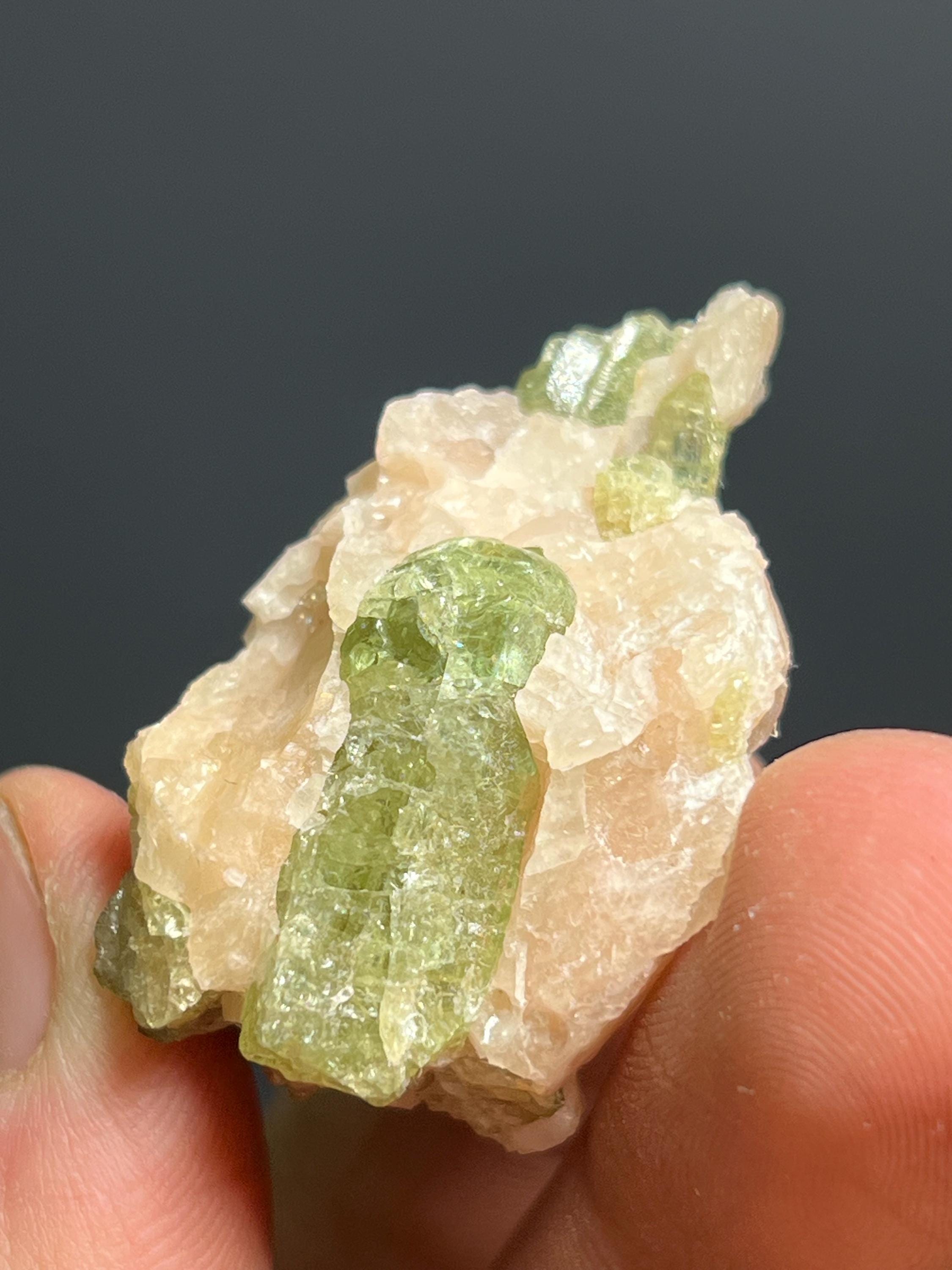 Apatite On Calcite Specimen, 24gram - Crystal Gemstone AE 