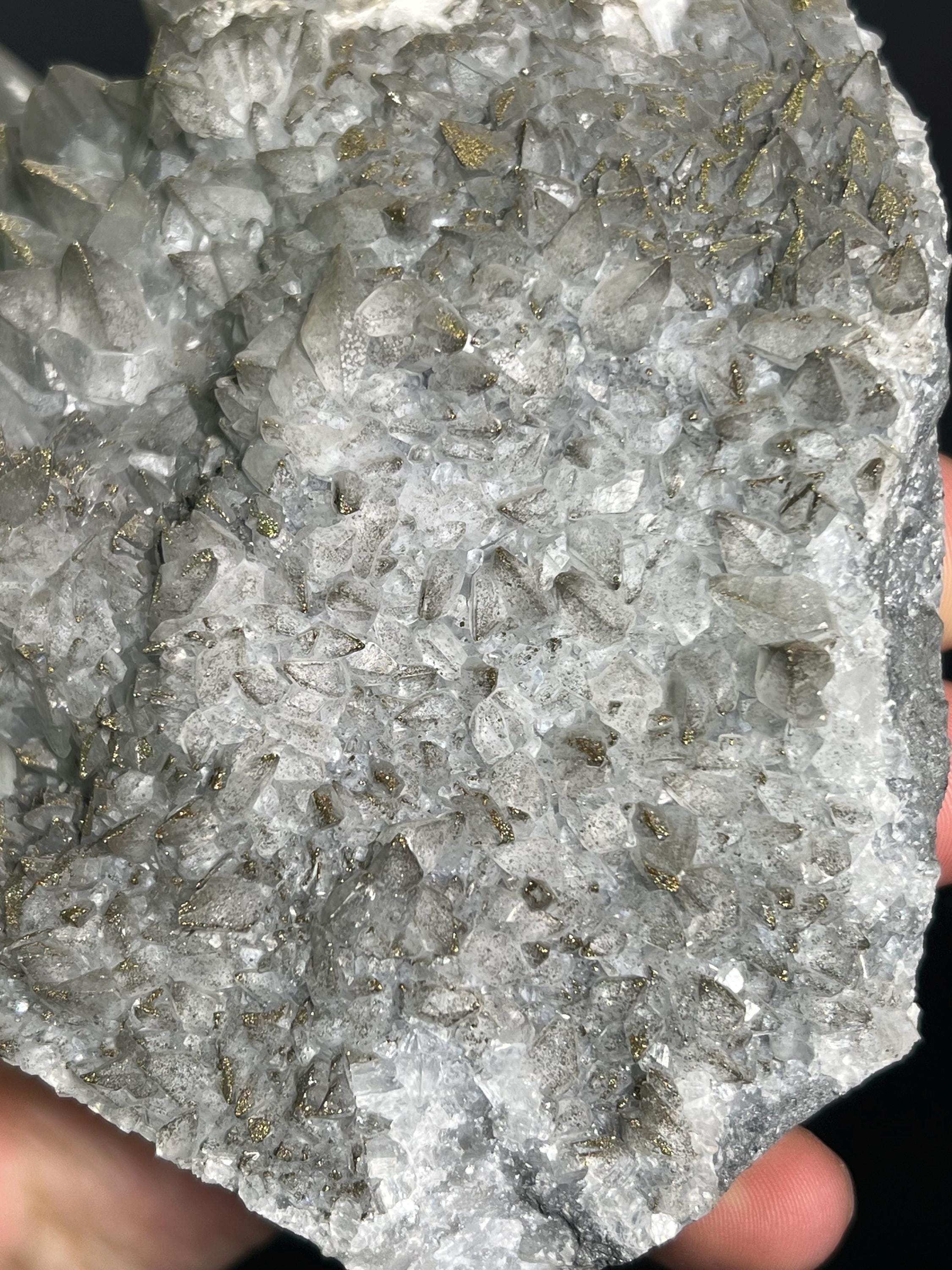 Chalcopyrite On Gray Crystal Calcite - Crystal Gemstone AE 