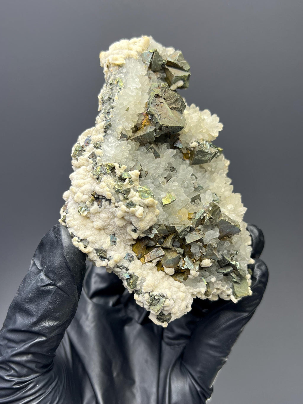 Very Very Special!! Chalcopyrite With Crystal Calcite And Crystal Quartz - Crystal Gemstone AE 