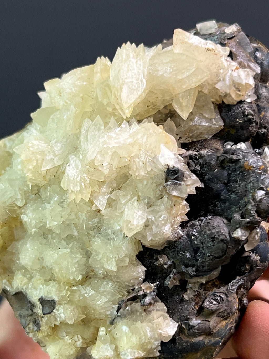 Crystal Calcite On Goethite - Crystal Gemstone AE 