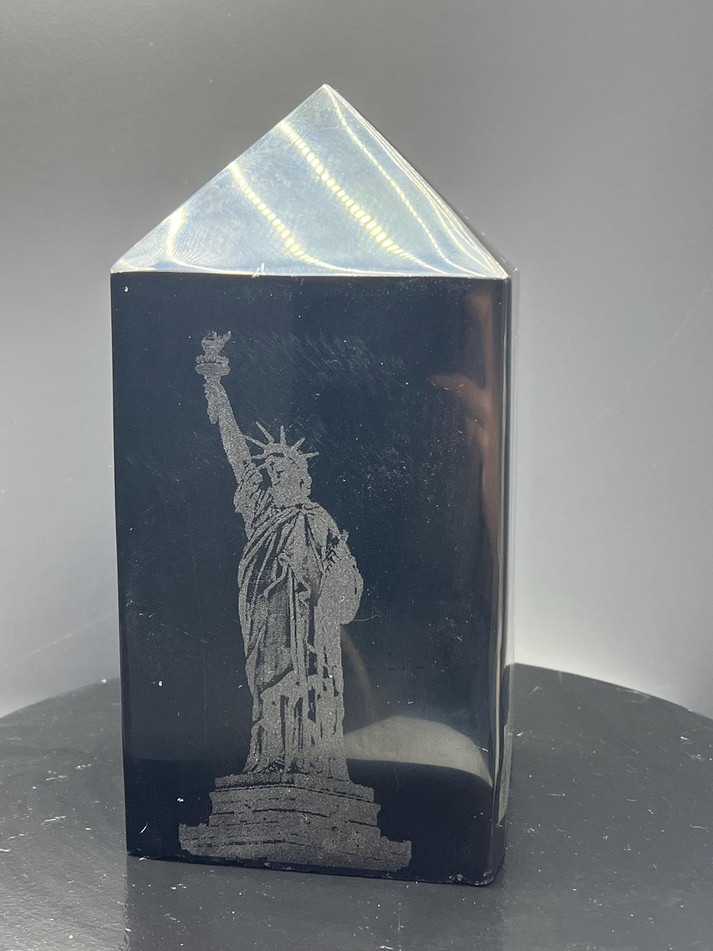 Engraved Obsidian Tower, Statue of Liberty, Pisa, Eiffel Tower - Crystal Gemstone AE 
