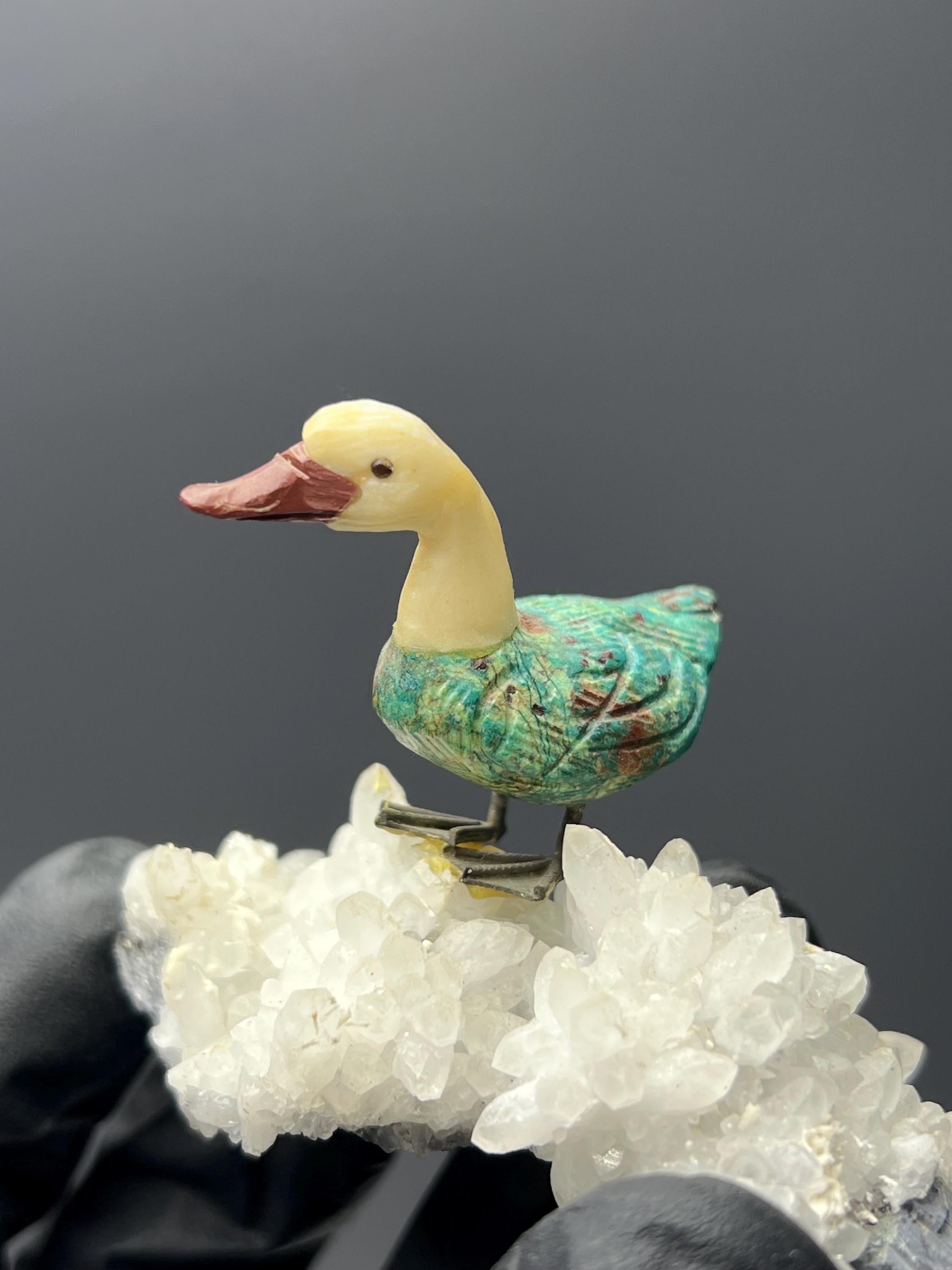 Crystal Quartz And Galena With Natural Stone Bird - Crystal Gemstone AE 