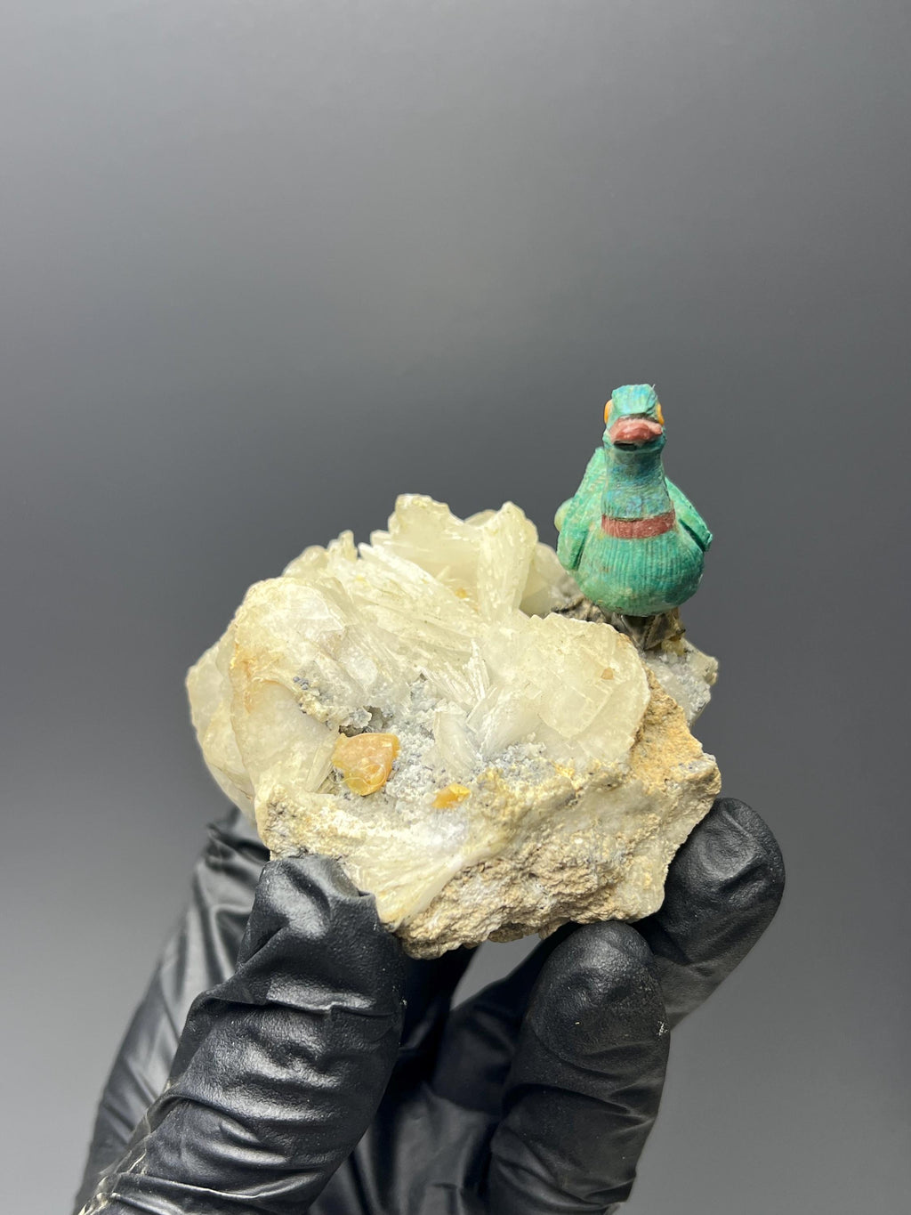Crystal Quartz On Natural Stone Bird - Crystal Gemstone AE 