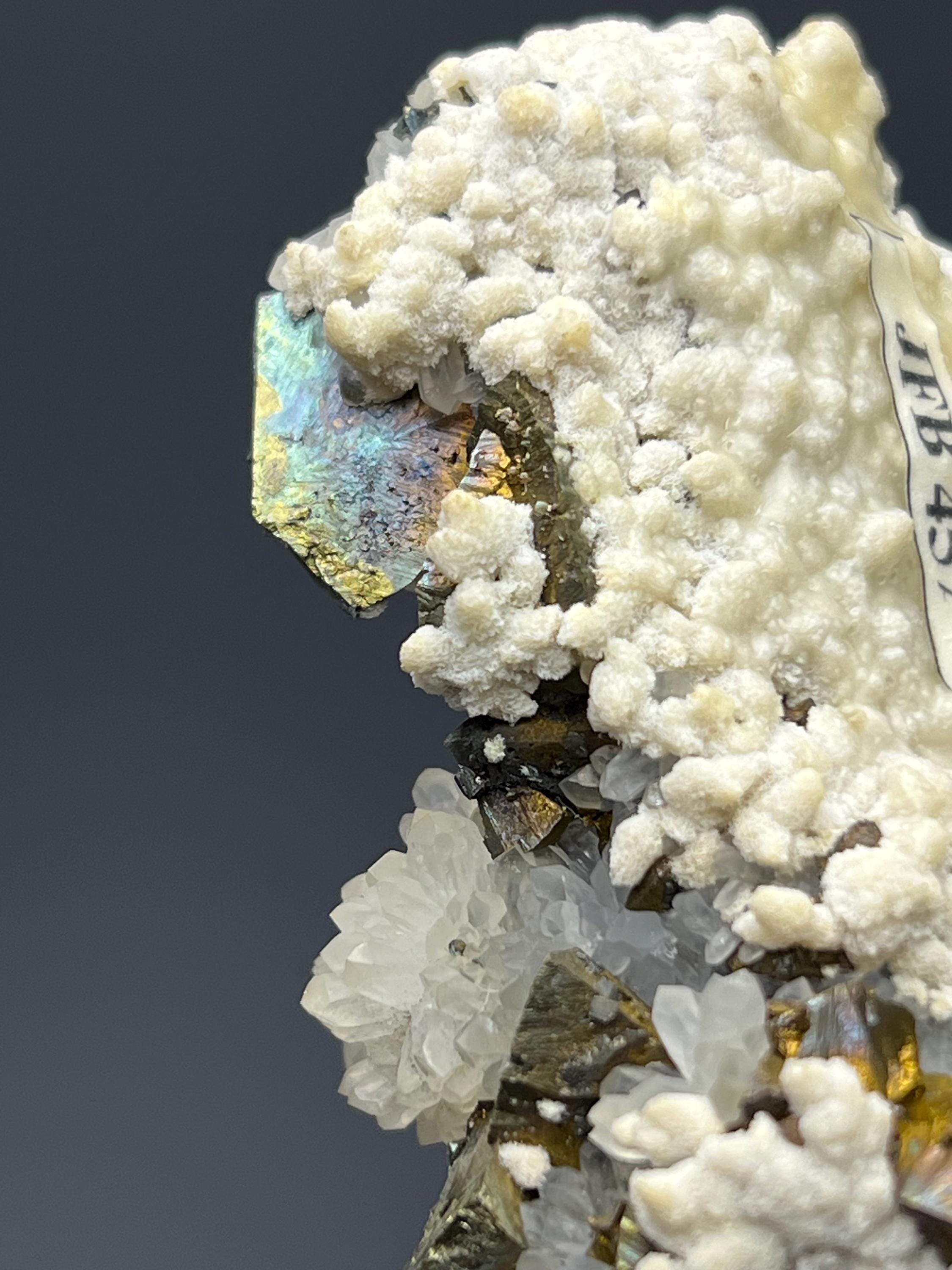 Very Very Special!! Chalcopyrite With Crystal Calcite And Crystal Quartz - Crystal Gemstone AE 