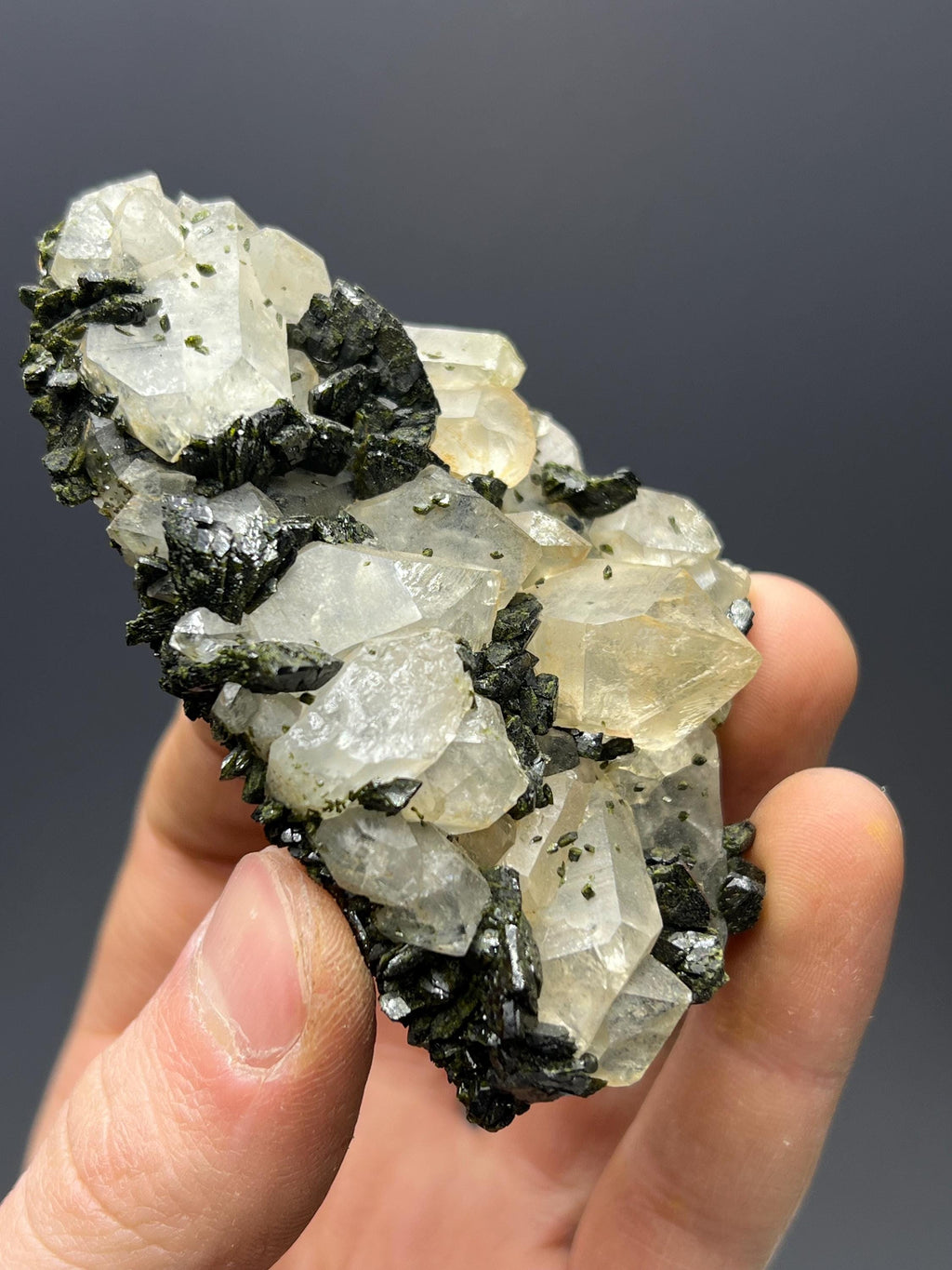 Dark Green Epidote With Chlorite Quartz - Crystal Gemstone AE 