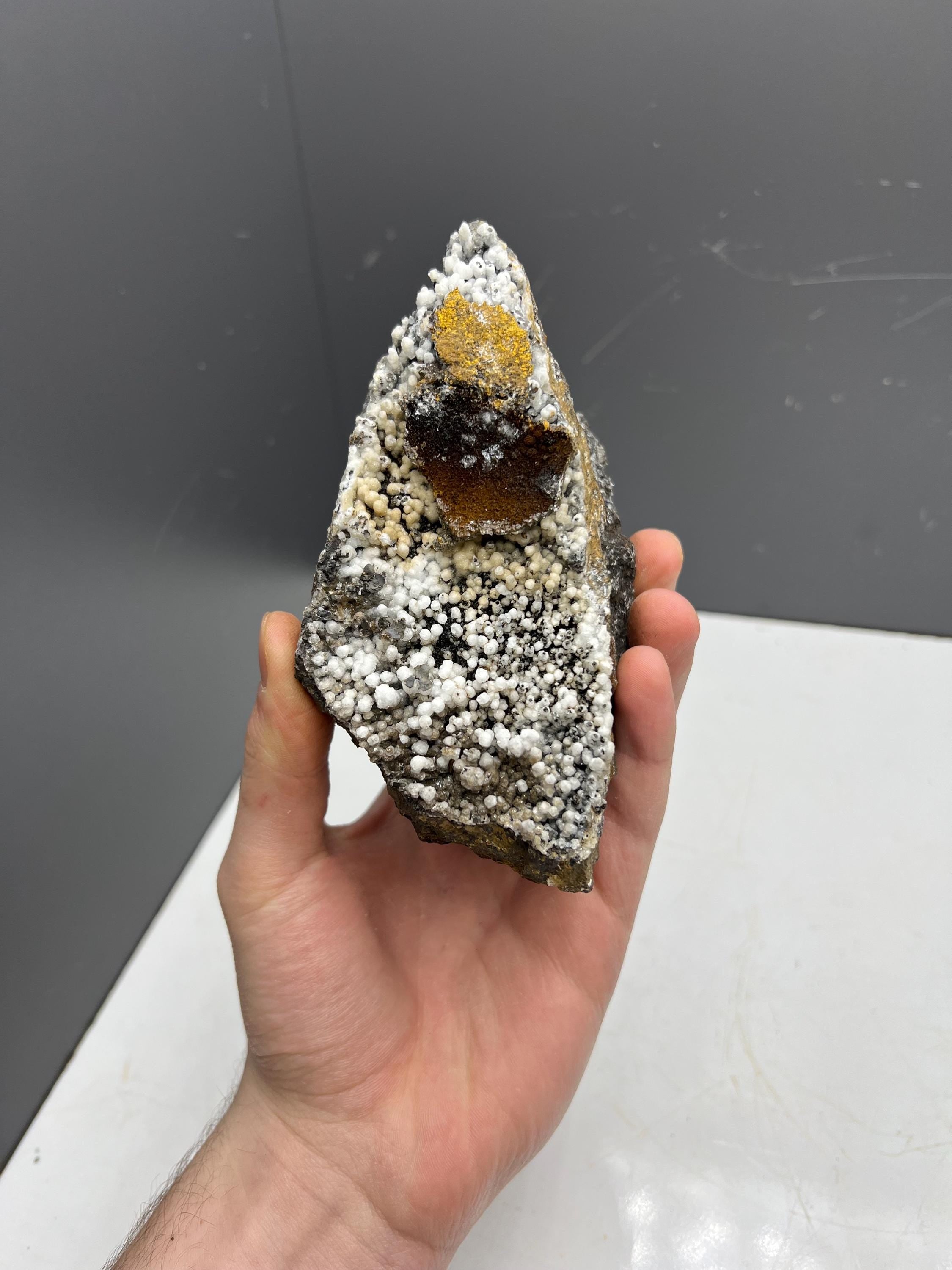 Limonite and Snow Calcite on Hematite, Turkish Mineral Specimen - Crystal Gemstone AE 