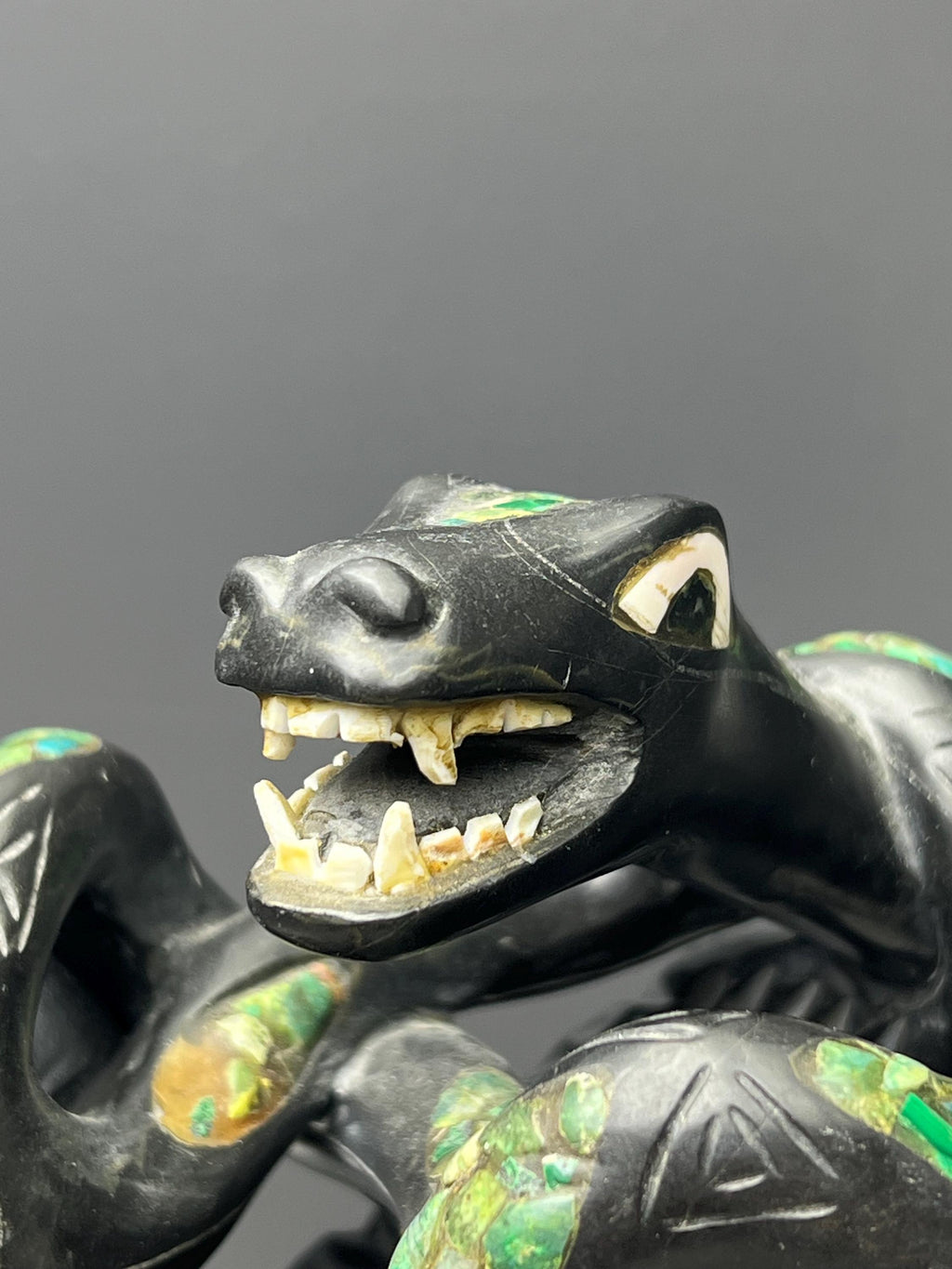 Natural Stone Snake, Malachite With Bassalt - Crystal Gemstone AE 