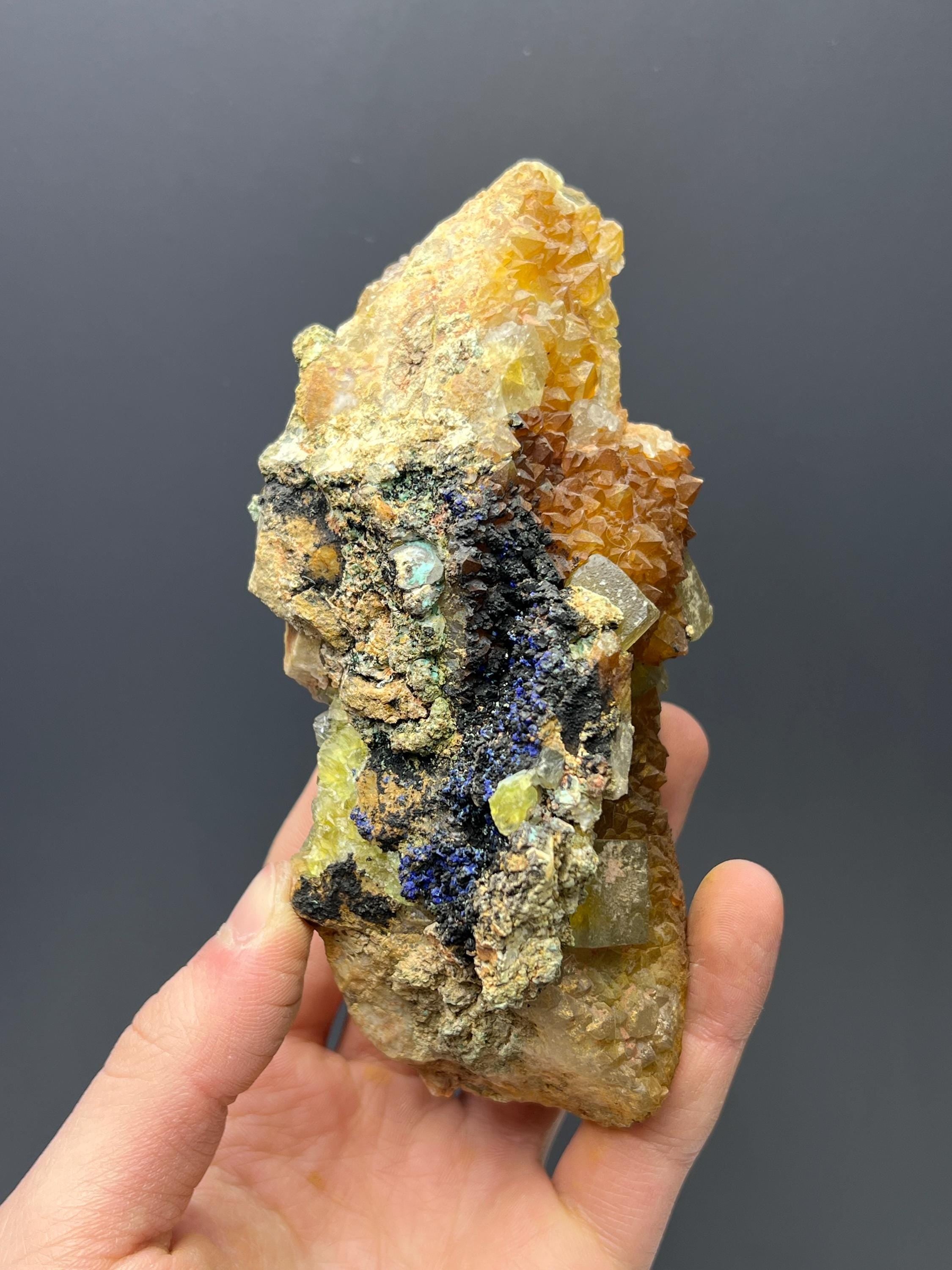 Azurite And Calcite With Sugar Fluorite Specimen - Crystal Gemstone AE 