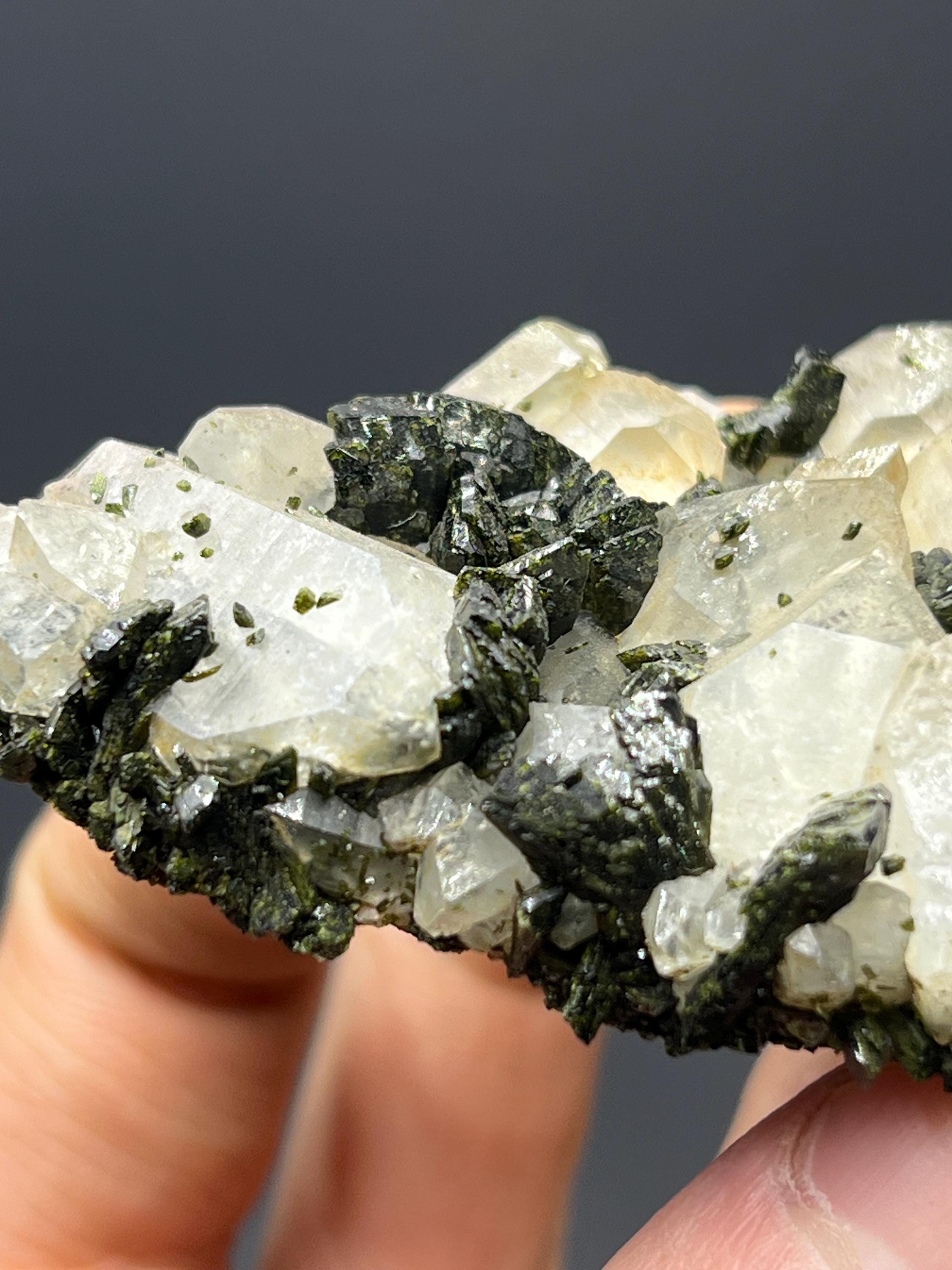 Dark Green Epidote With Chlorite Quartz - Crystal Gemstone AE 