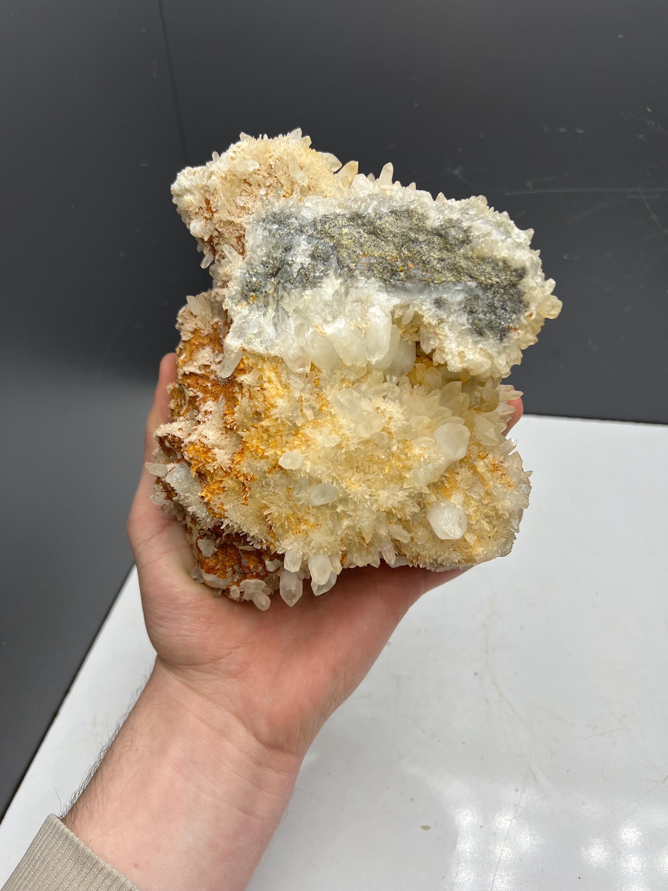 Orange Calcite With Crystal Quartz - Crystal Gemstone AE 