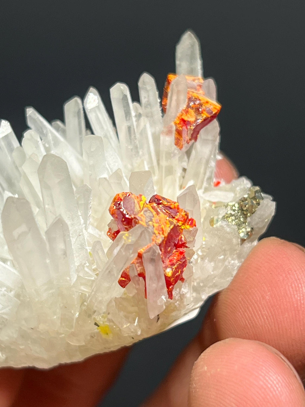 Cinnabar And Pyrite On Quartz Specimen, 42gram - Crystal Gemstone AE 