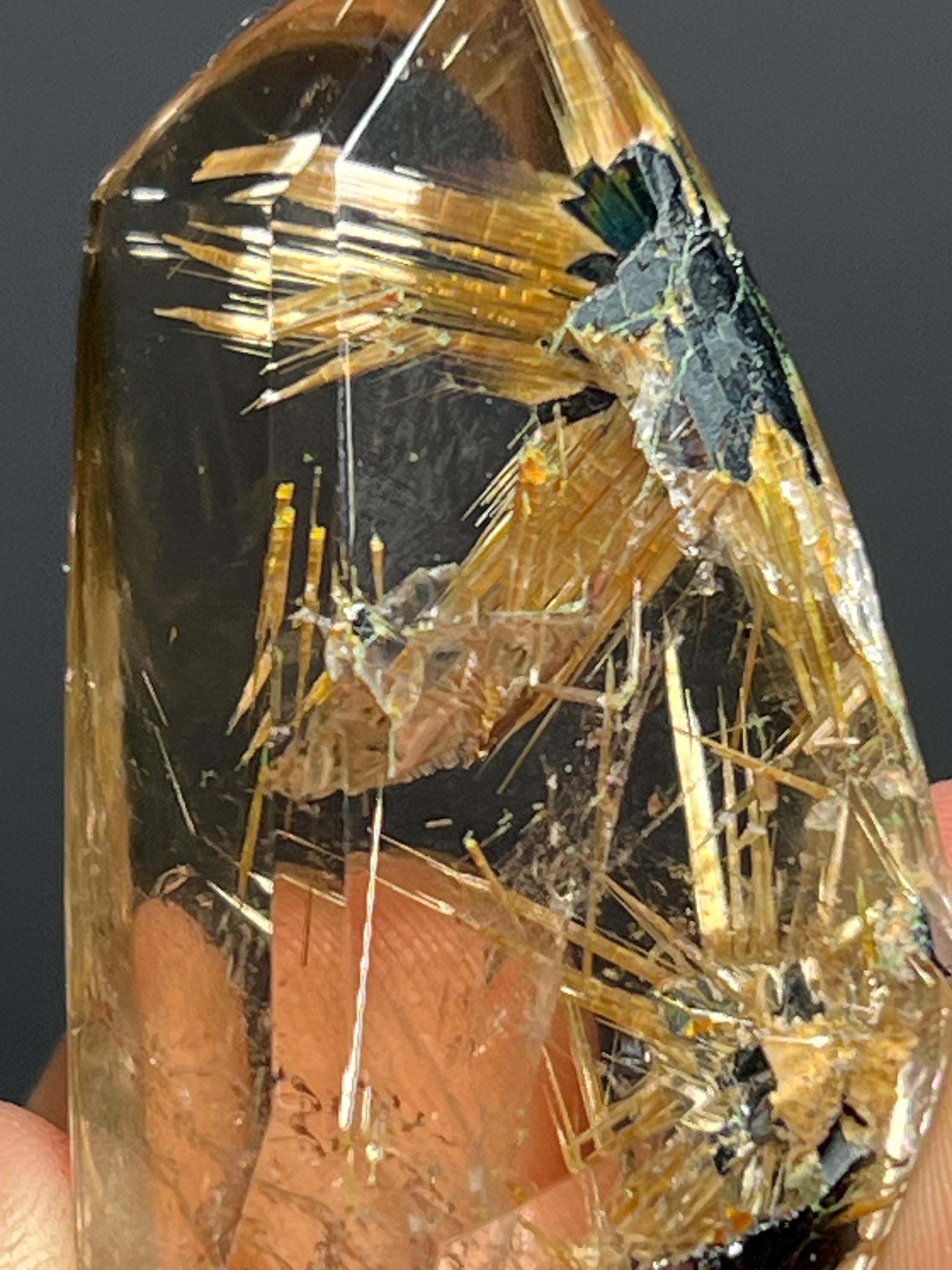 Golden Rutile Hematite Quartz Specimen, Natural Crystal from Brazil - Crystal Gemstone AE 