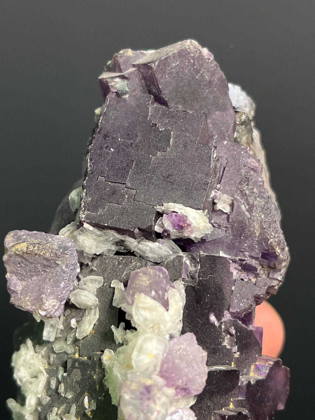 Calcite On Purple Fluorite Specimen, 445gram - Crystal Gemstone AE 
