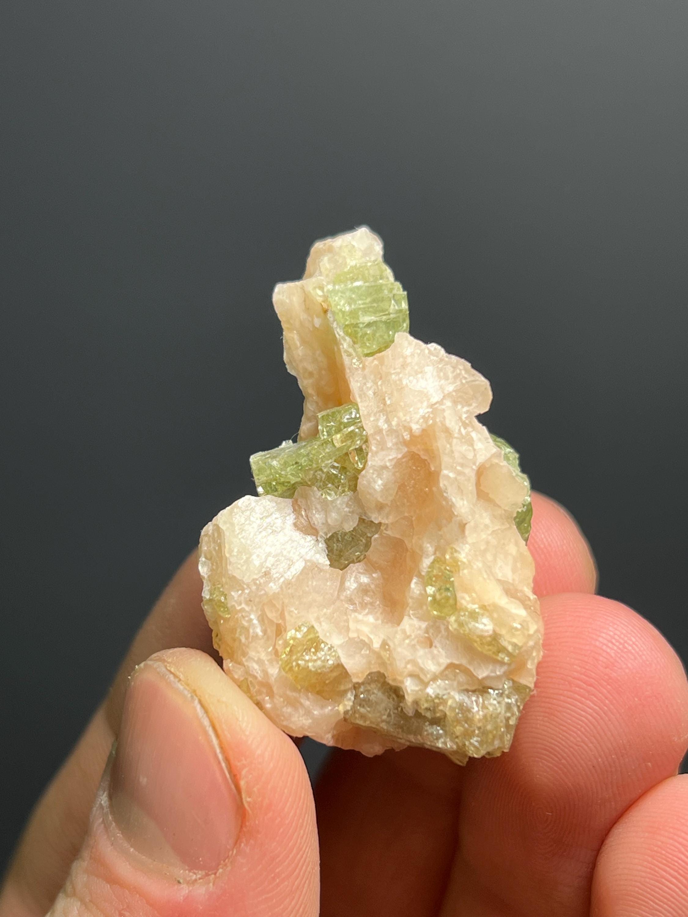 Apatite On Calcite Specimen, 24gram - Crystal Gemstone AE 