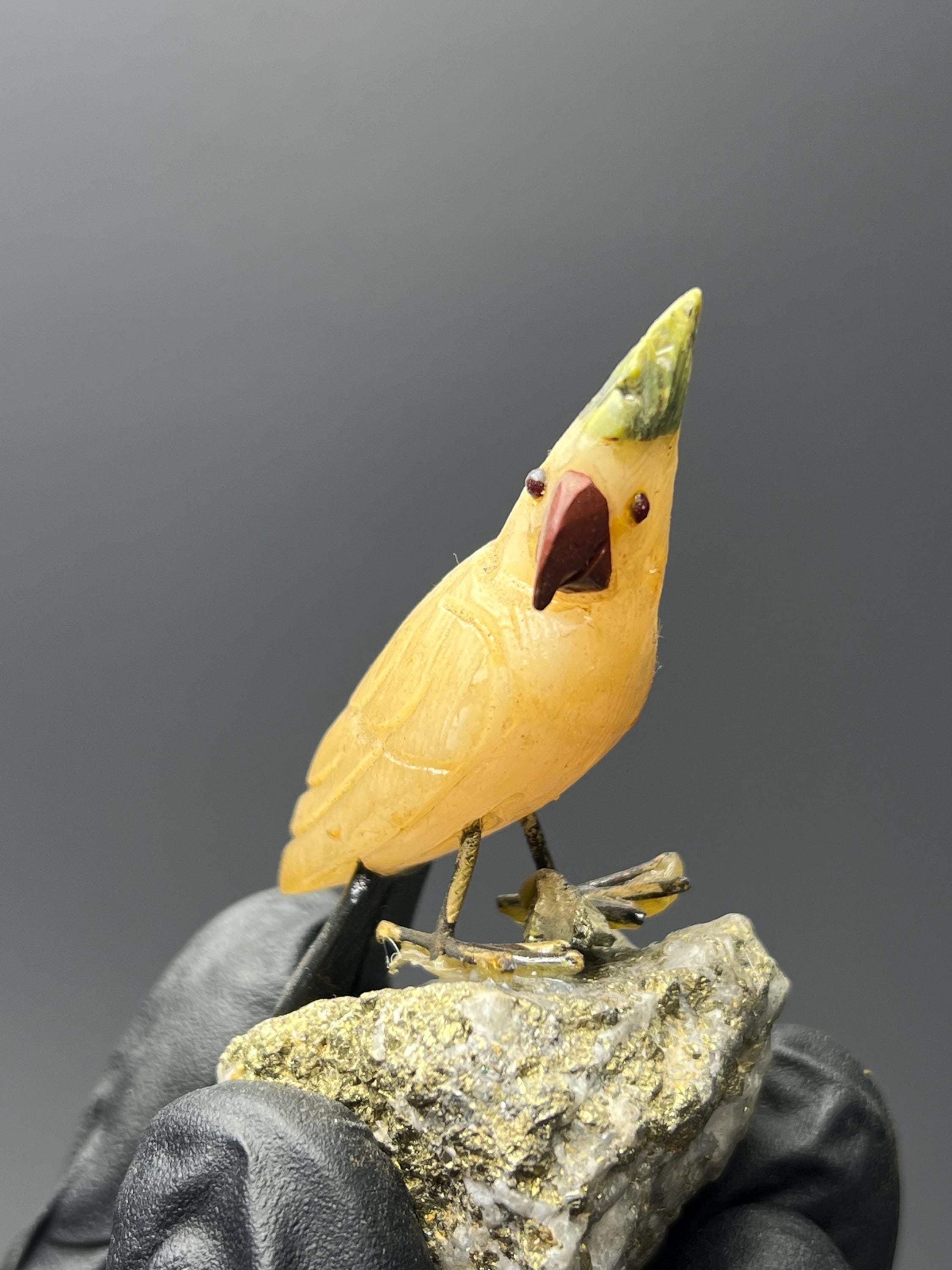 Pyrite Stone With Natural Stone Bird - Crystal Gemstone AE 