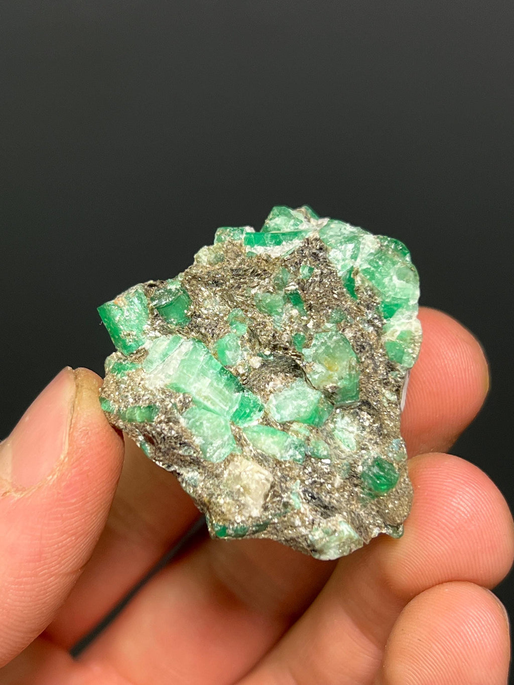 Beryl Var. Emerald With Pyrite And Quartz - Brazil - Crystal Gemstone AE 