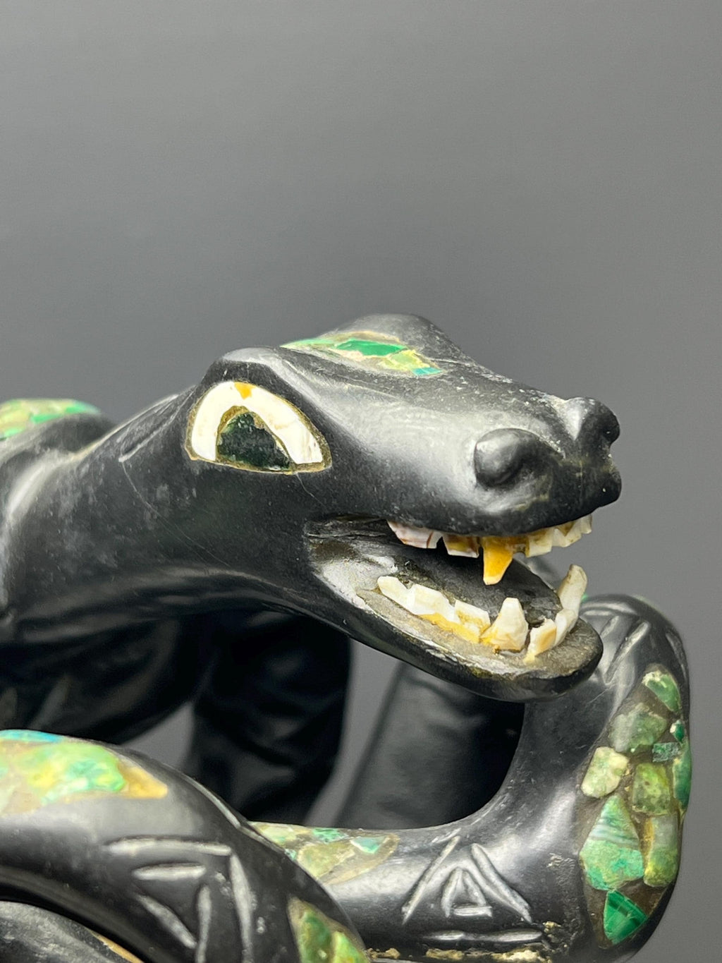 Natural Stone Snake, Malachite With Bassalt - Crystal Gemstone AE 