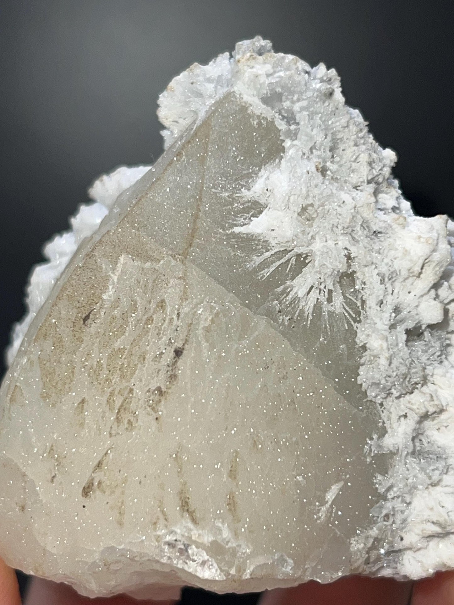 Snow Crystal Calcite On Druzy Crystal Quartz - Crystal Gemstone AE 