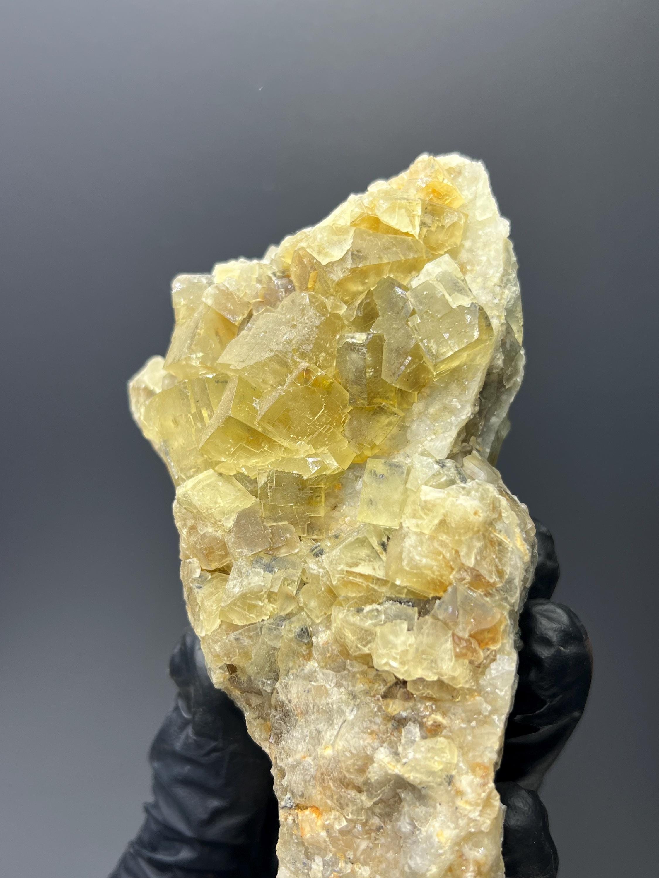 Yellow Cubic Fluorite Specimen - Crystal Gemstone AE 