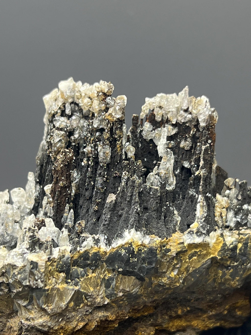 Crystal Calcite On Stalactite Goethite Specimen - Crystal Gemstone AE 