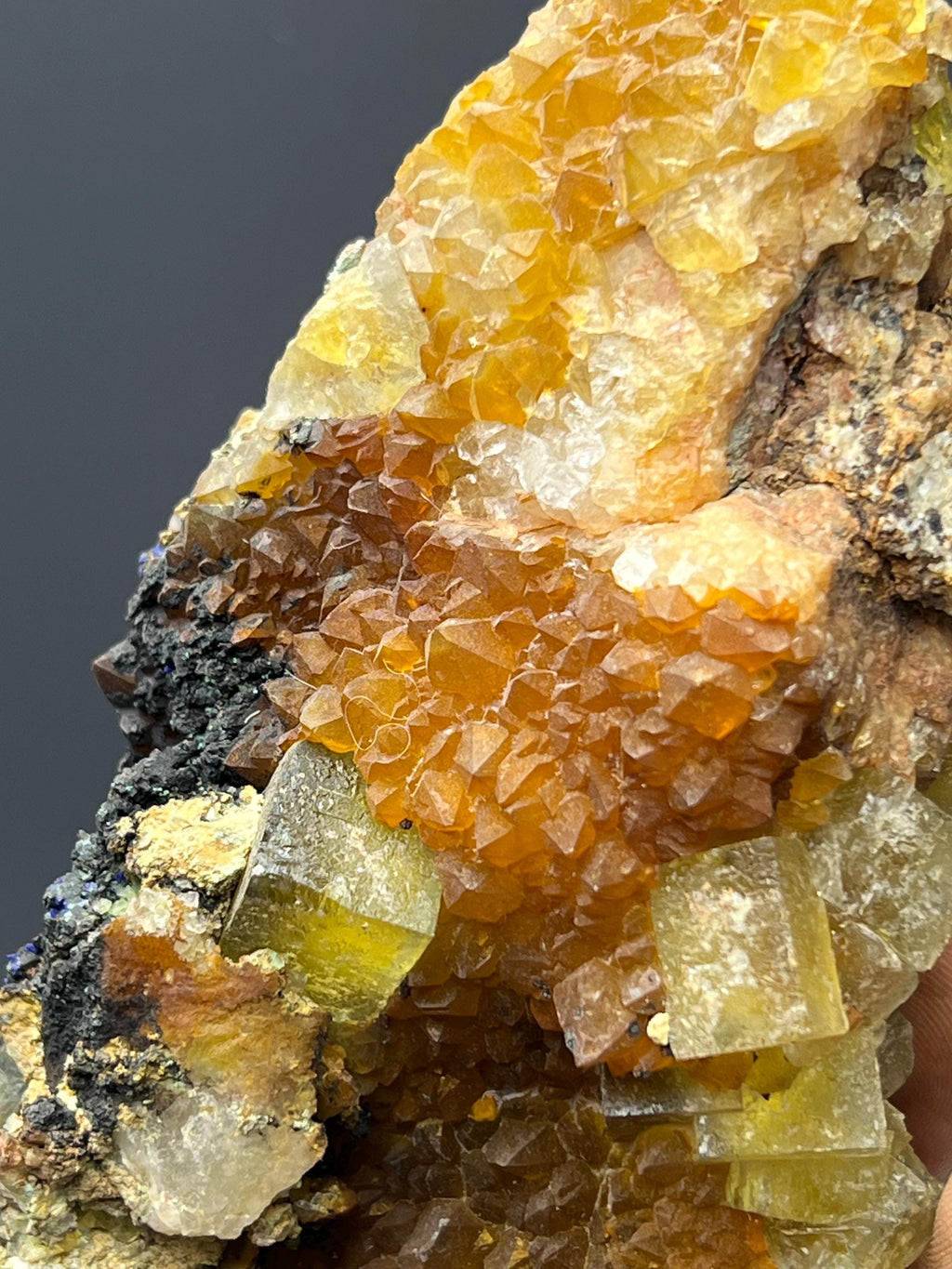 Azurite And Calcite With Sugar Fluorite Specimen - Crystal Gemstone AE 