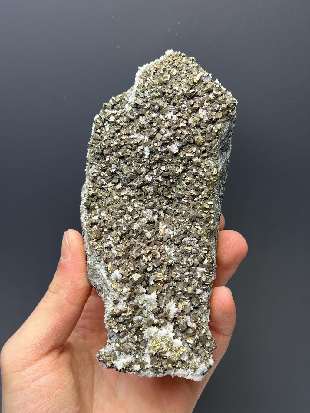 Rainbow Pyrite With Crystal Quartz - Crystal Gemstone AE 
