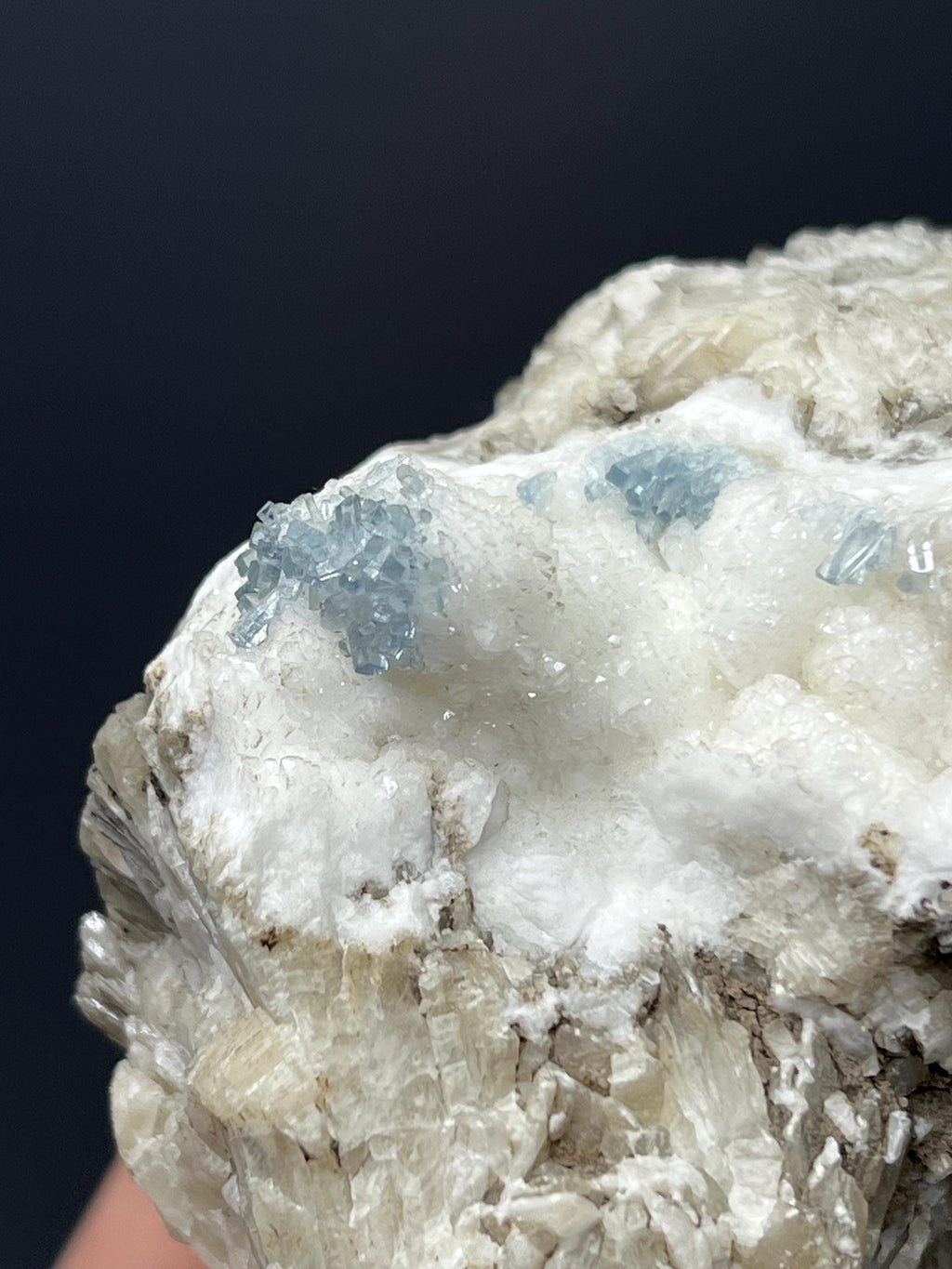 Blue Celestine Cluster On Snow White Baryte Covered Colemanite - Crystal Gemstone AE 