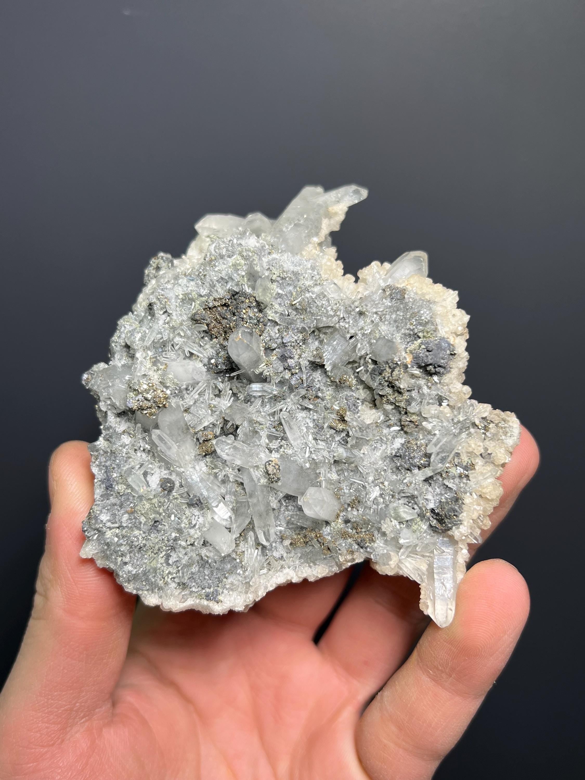 Calcite, Galena And Pyrite With Crystal Quartz - Turkey - Crystal Gemstone AE 